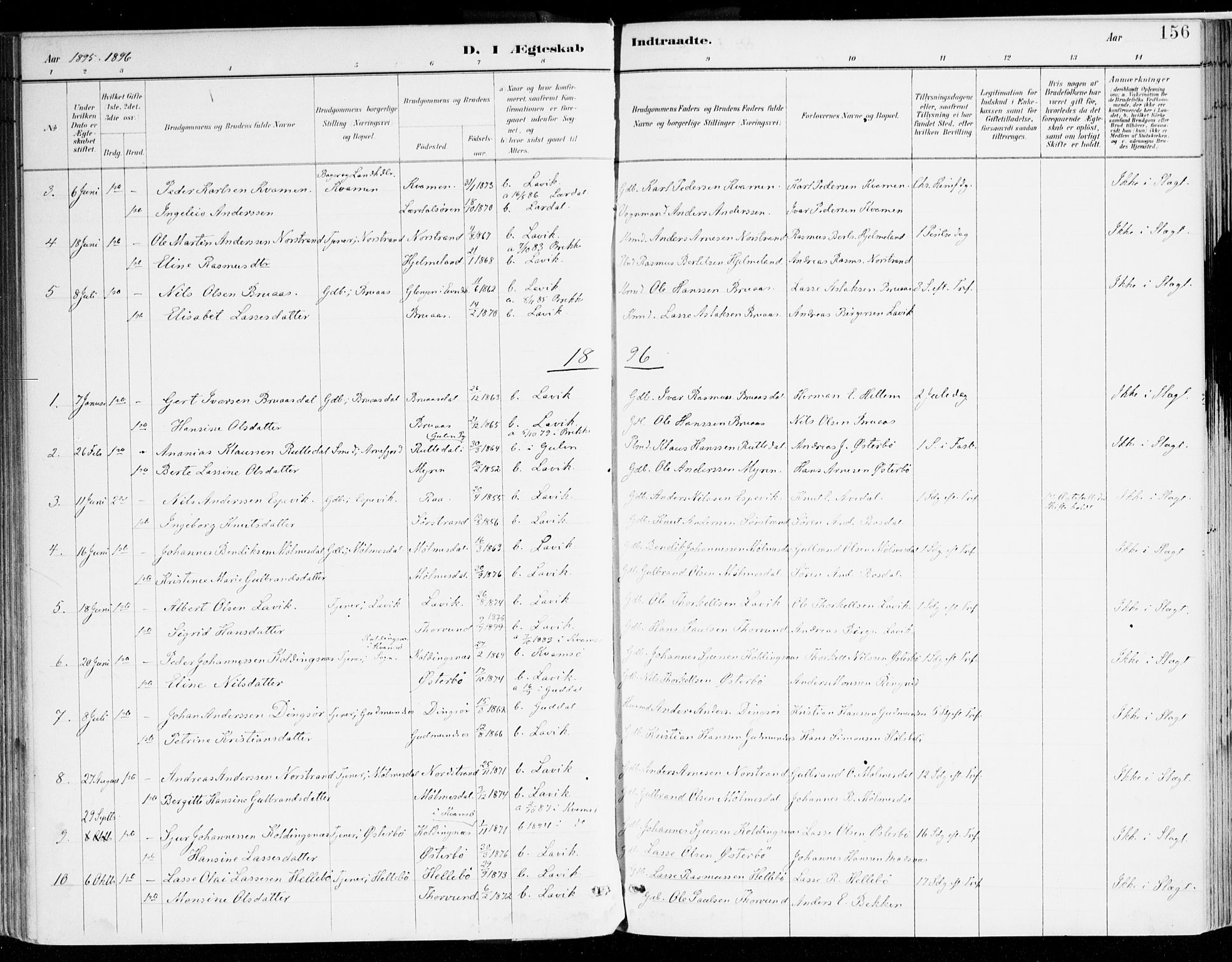 Lavik sokneprestembete, AV/SAB-A-80901: Parish register (official) no. B 1, 1882-1908, p. 156