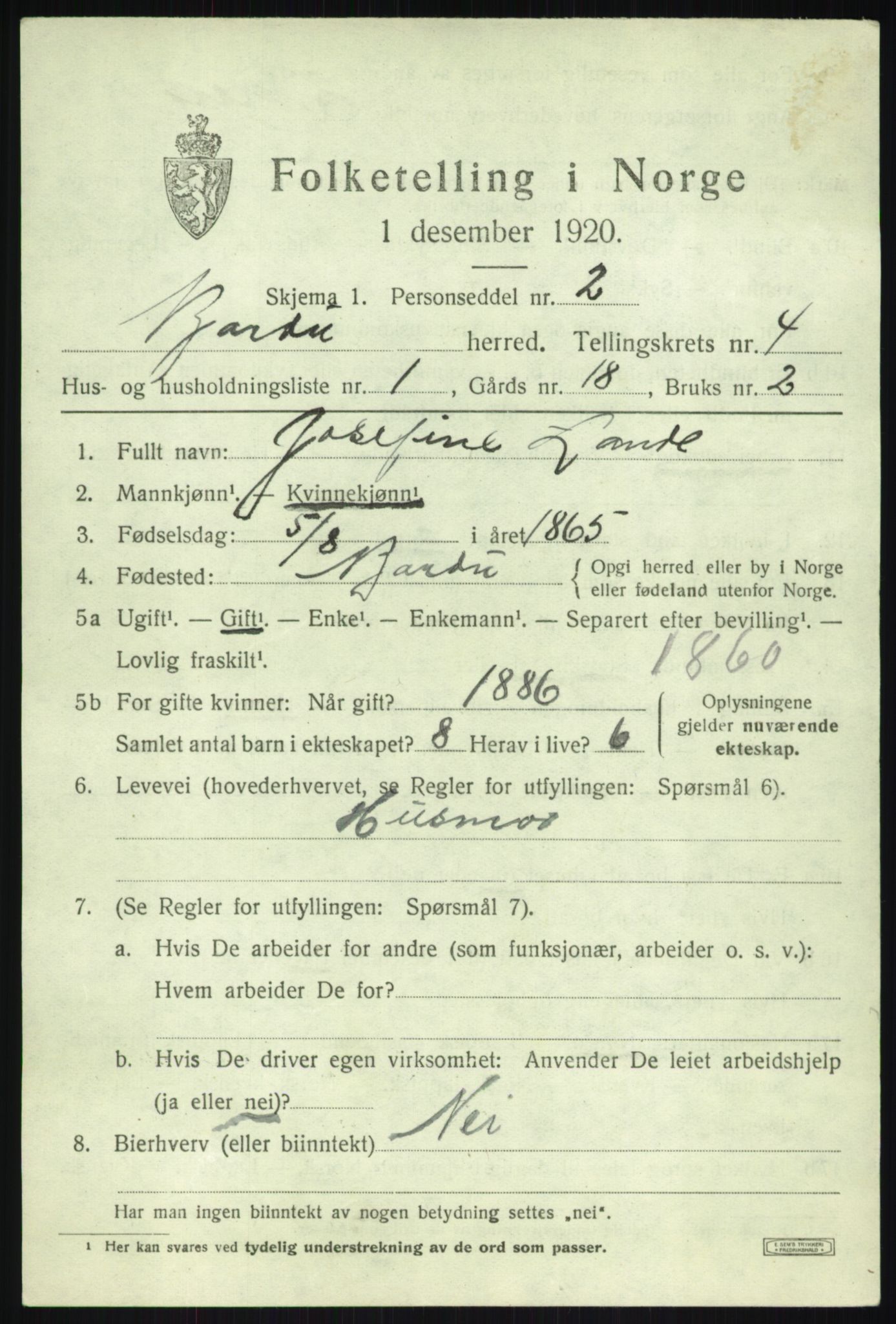 SATØ, 1920 census for Bardu, 1920, p. 1636