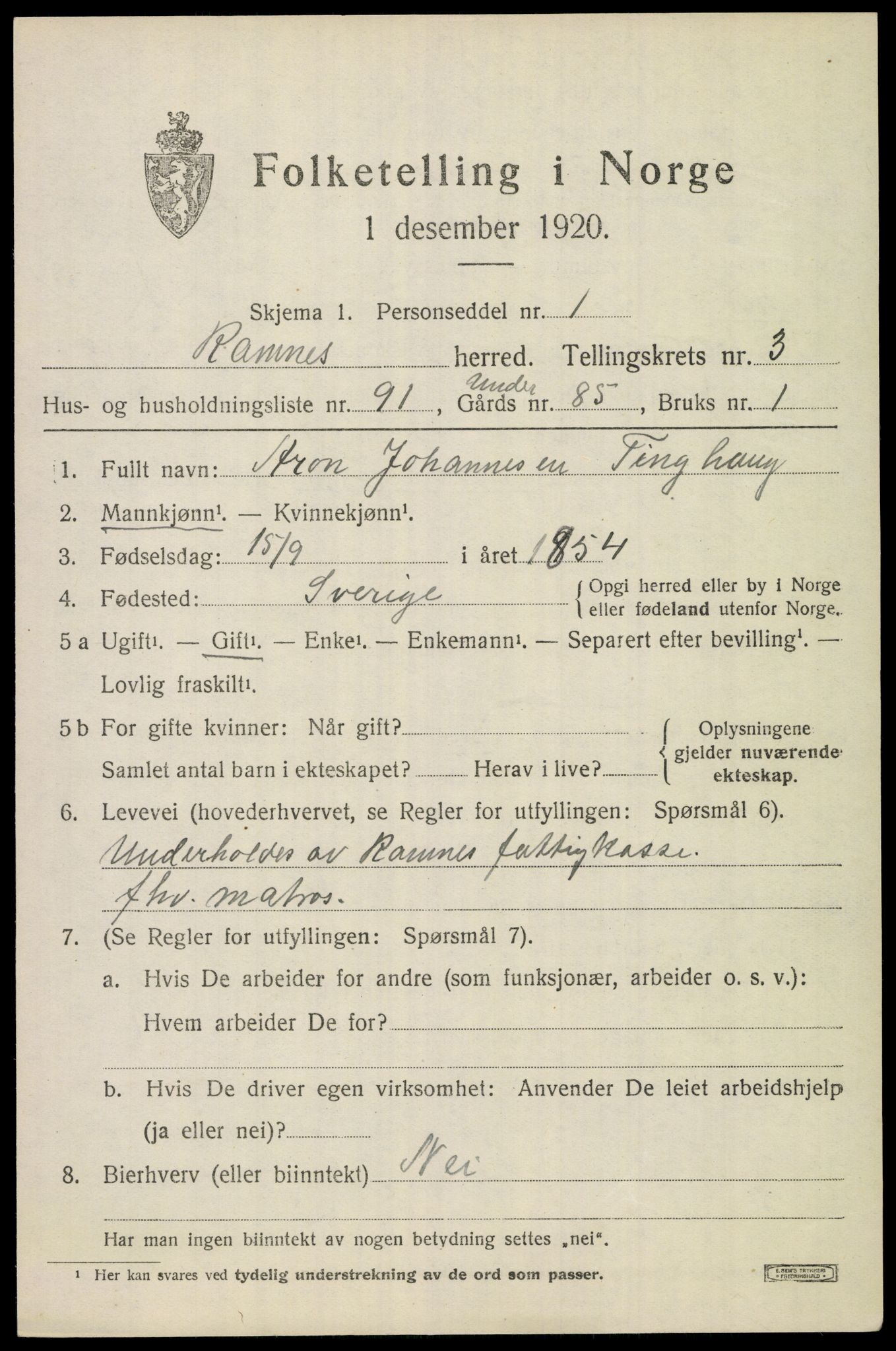 SAKO, 1920 census for Ramnes, 1920, p. 4296
