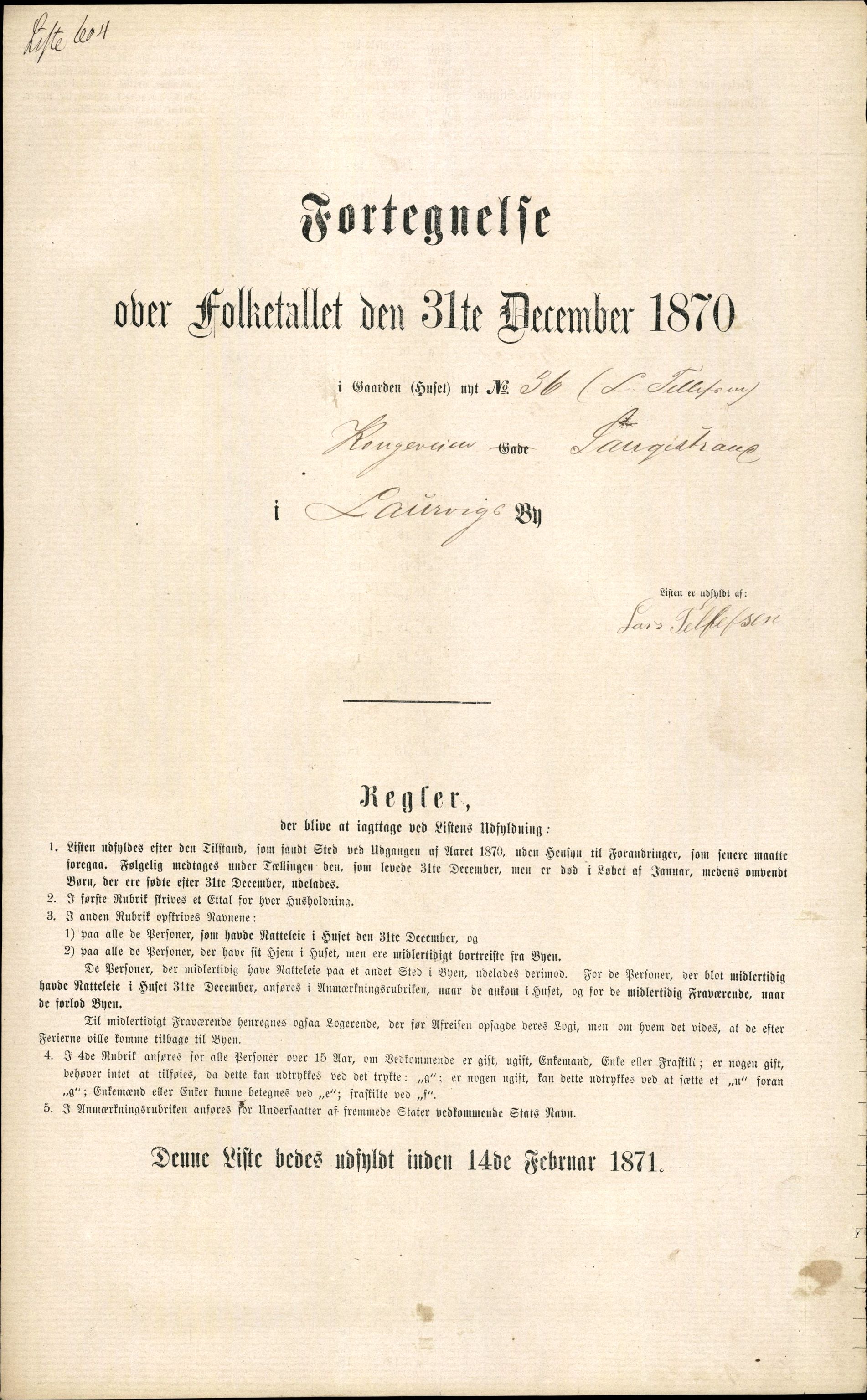 RA, 1870 census for 0707 Larvik, 1870, p. 1229