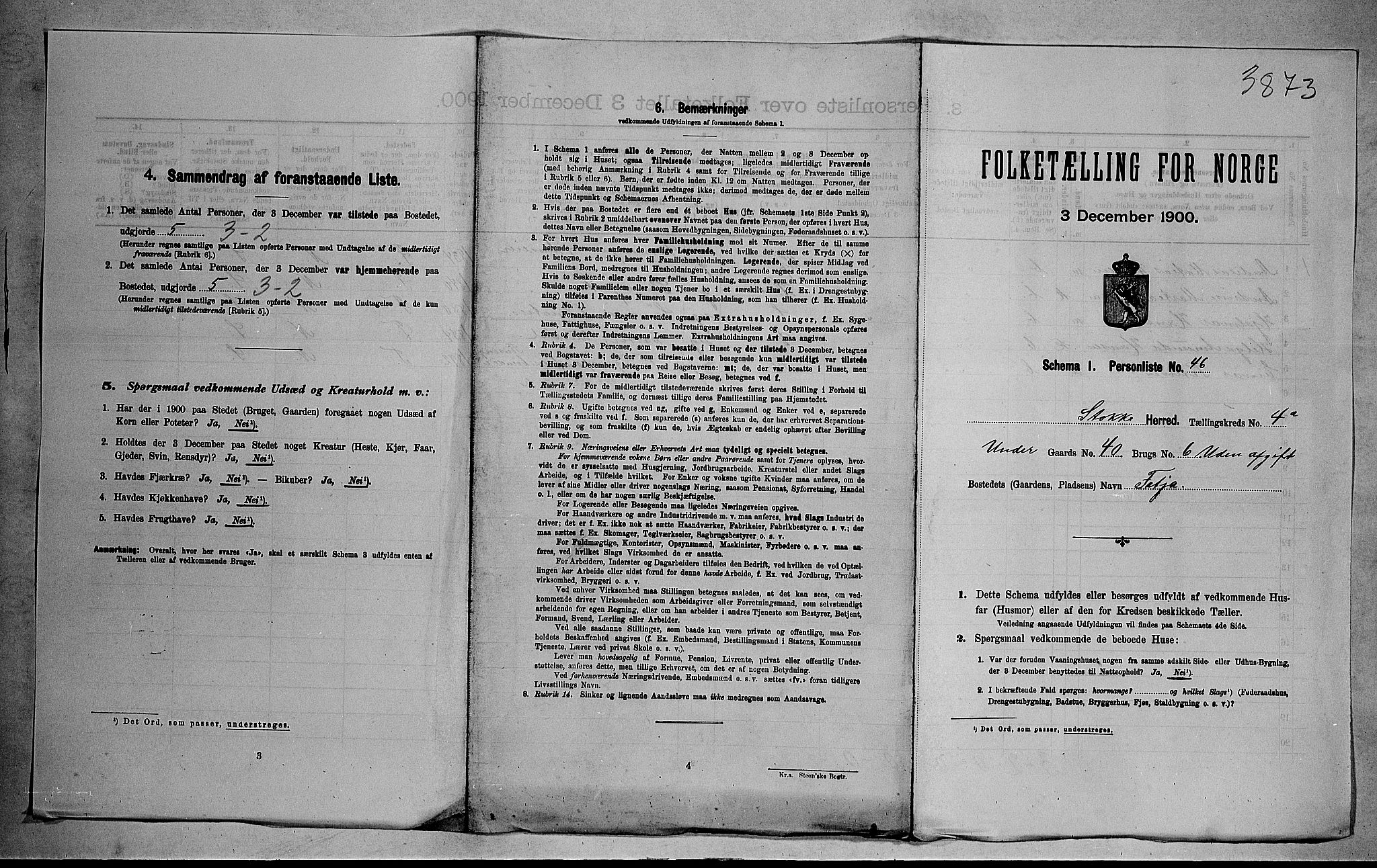 RA, 1900 census for Stokke, 1900, p. 890