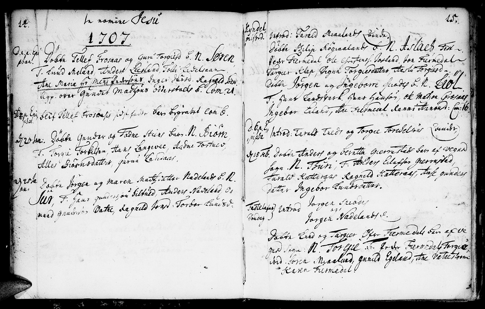 Evje sokneprestkontor, AV/SAK-1111-0008/F/Fa/Fac/L0001: Parish register (official) no. A 1, 1705-1764, p. 14-15