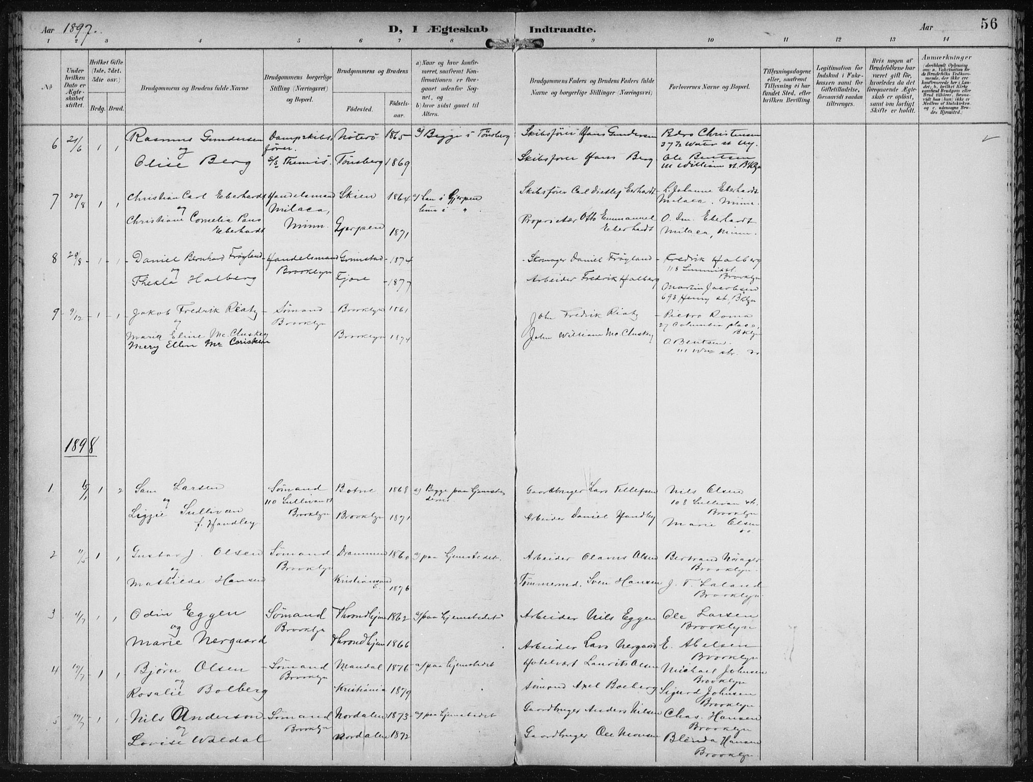 Den norske sjømannsmisjon i utlandet/New York, SAB/SAB/PA-0110/H/Ha/L0004: Parish register (official) no. A 4, 1893-1901, p. 56