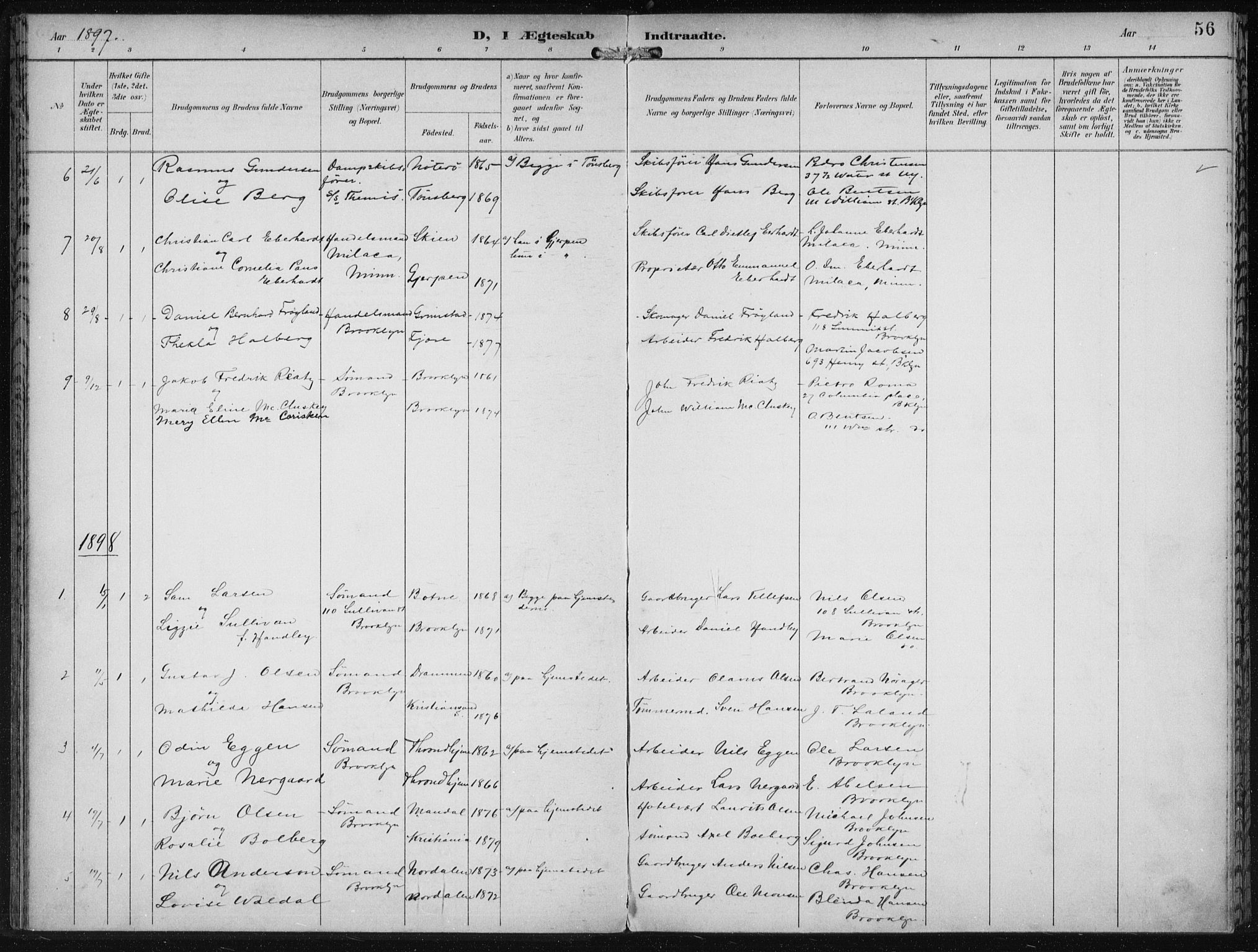 Den norske sjømannsmisjon i utlandet/New York, AV/SAB-SAB/PA-0110/H/Ha/L0004: Parish register (official) no. A 4, 1893-1901, p. 56