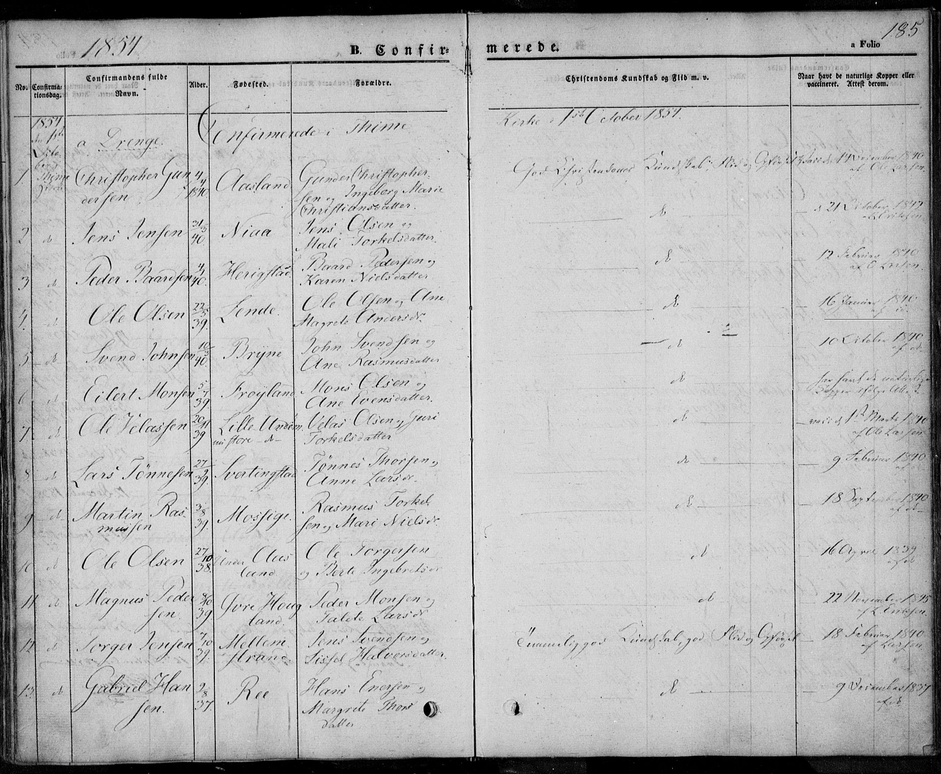 Lye sokneprestkontor, AV/SAST-A-101794/001/30BA/L0005: Parish register (official) no. A 5.1, 1842-1855, p. 185