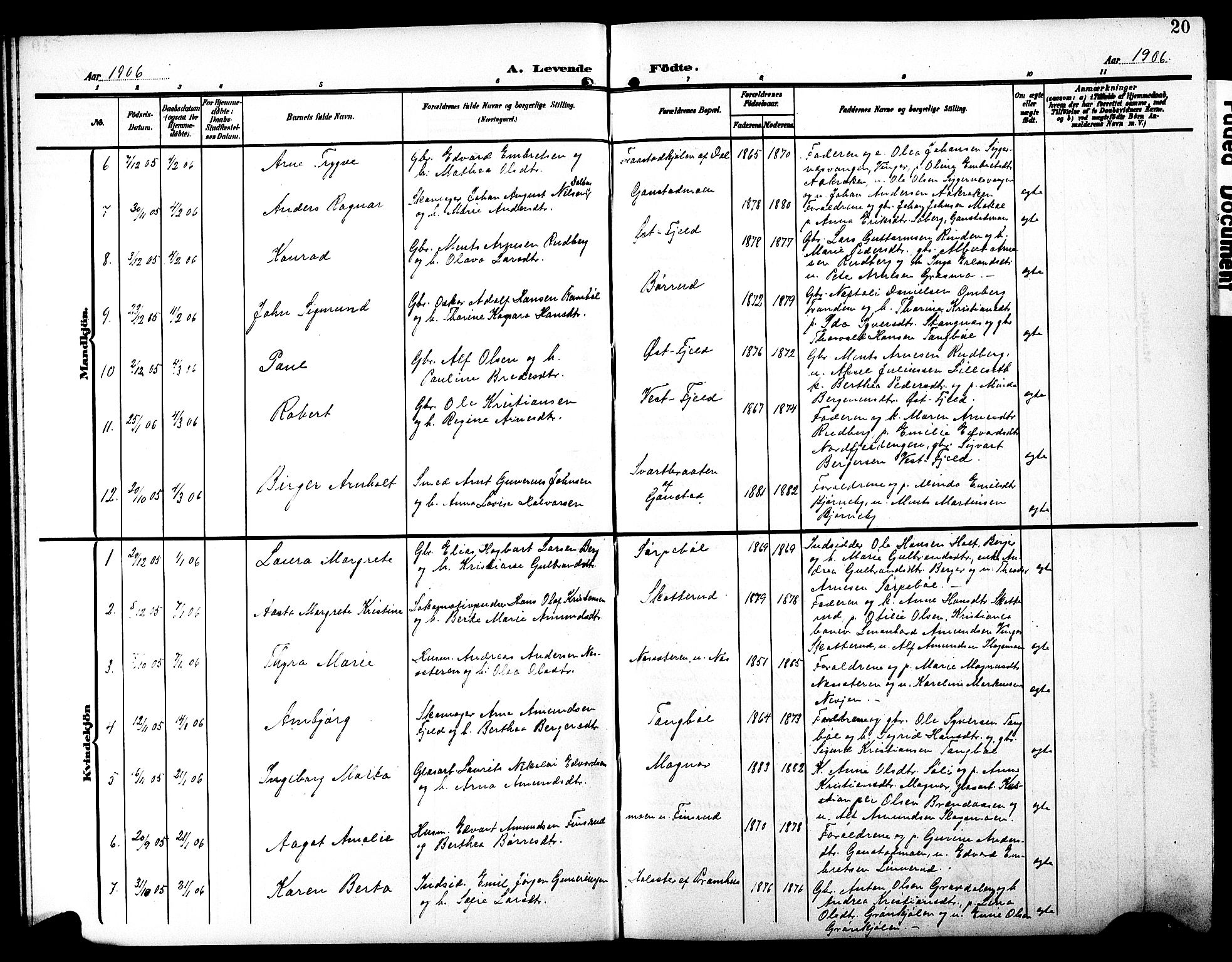 Eidskog prestekontor, AV/SAH-PREST-026/H/Ha/Hab/L0003: Parish register (copy) no. 3, 1904-1919, p. 20