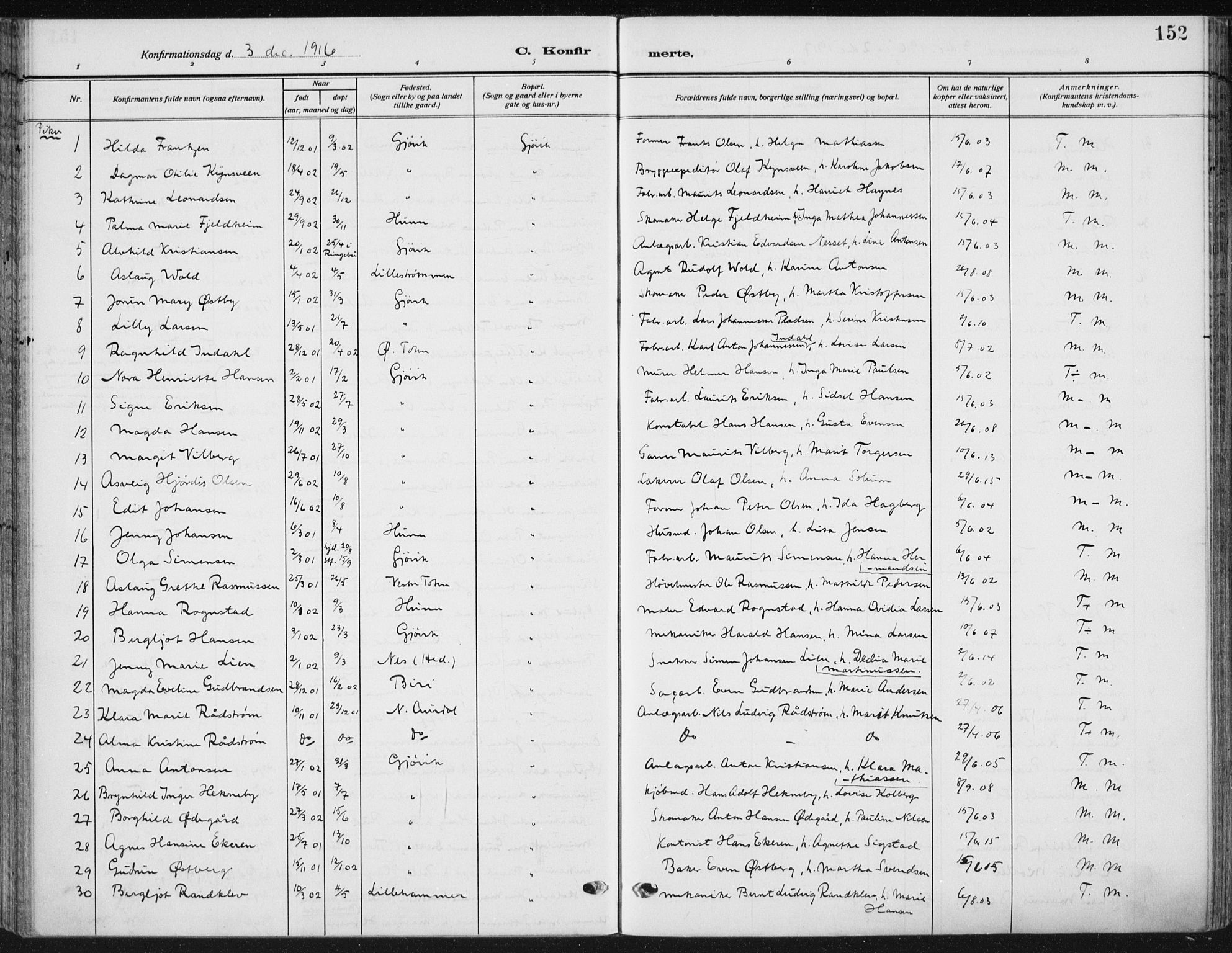 Vardal prestekontor, SAH/PREST-100/H/Ha/Haa/L0014: Parish register (official) no. 14, 1912-1922, p. 152