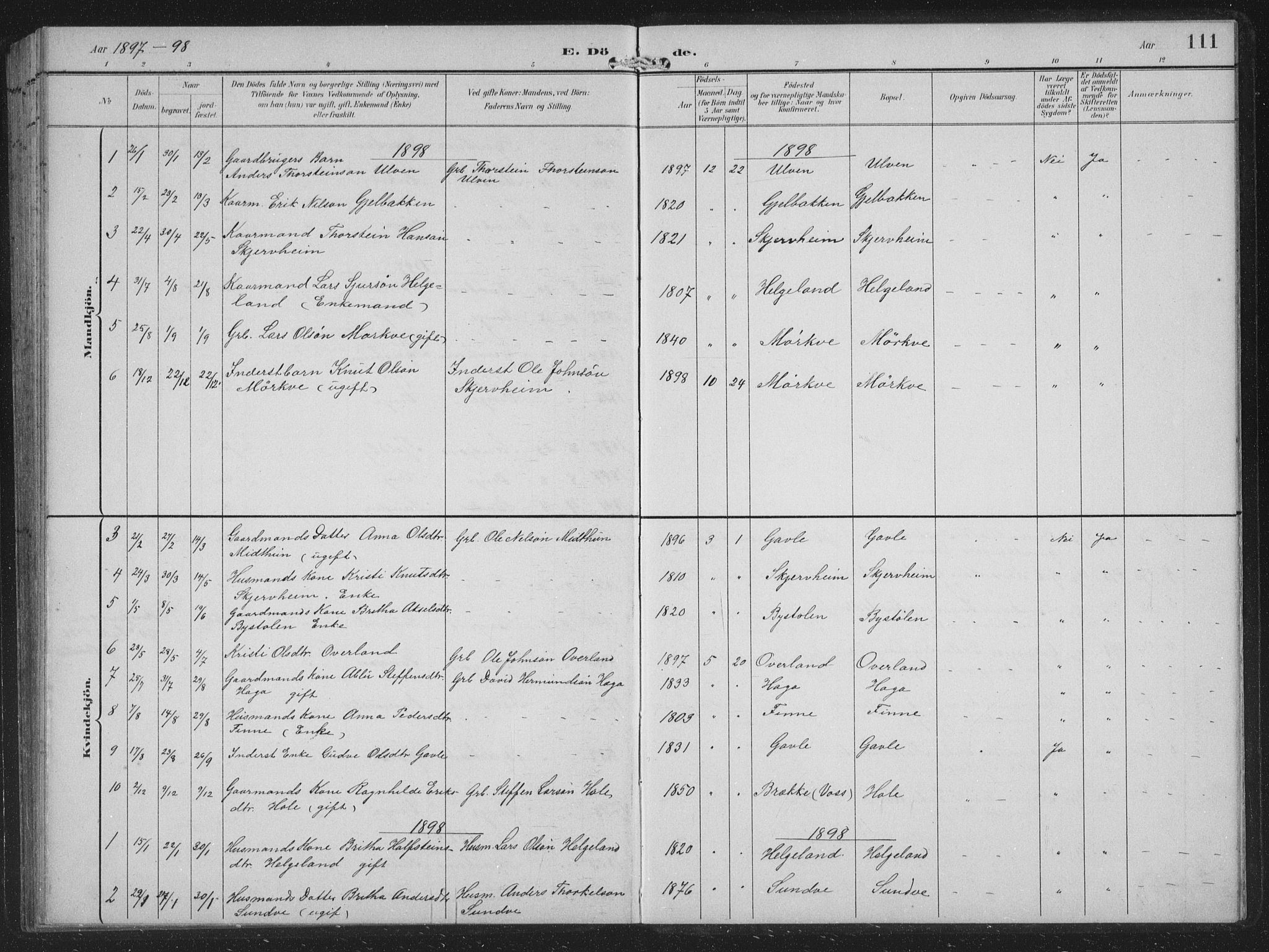 Vossestrand Sokneprestembete, SAB/A-79101/H/Hab: Parish register (copy) no. B 4, 1894-1941, p. 111