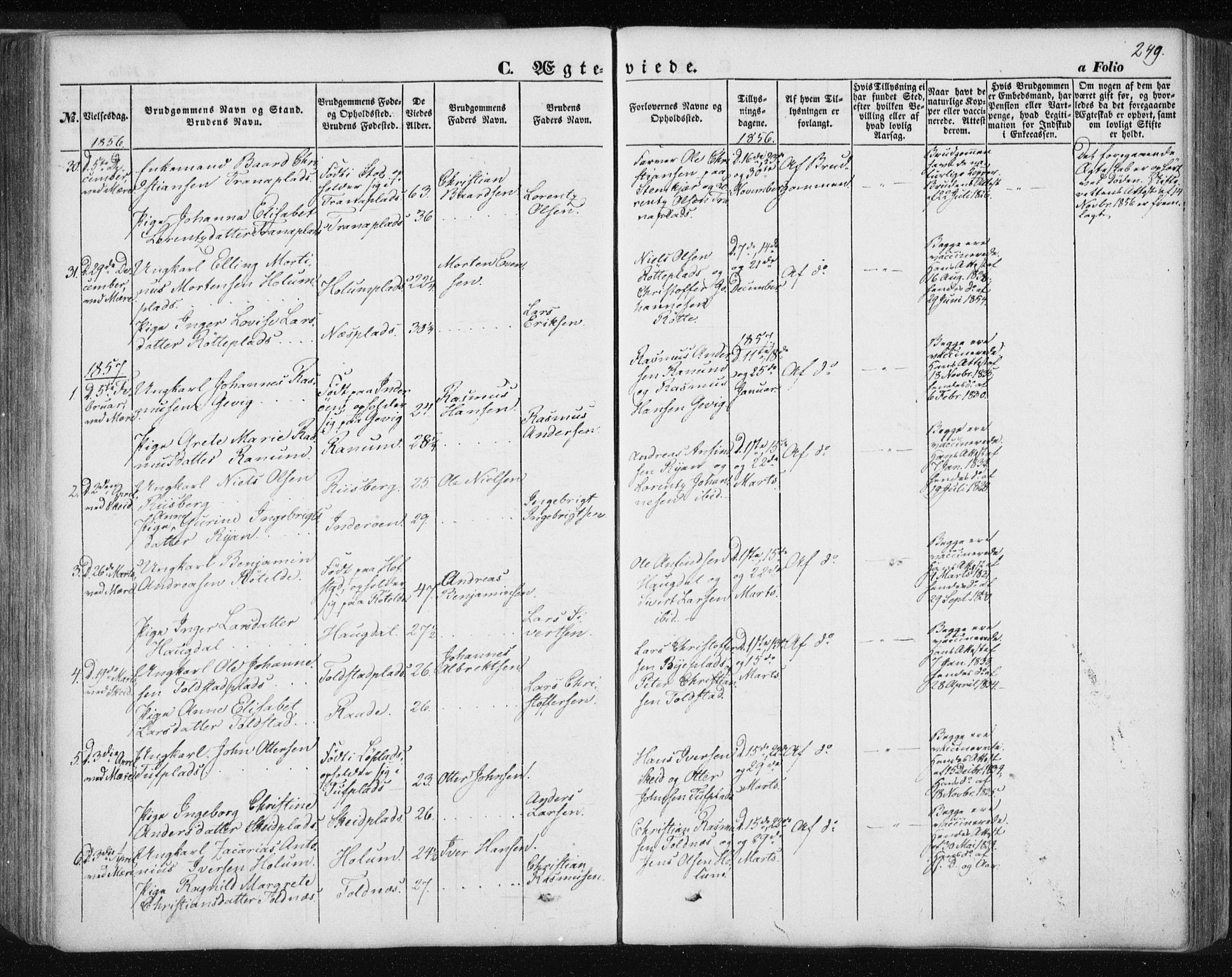 Ministerialprotokoller, klokkerbøker og fødselsregistre - Nord-Trøndelag, AV/SAT-A-1458/735/L0342: Parish register (official) no. 735A07 /1, 1849-1862, p. 249