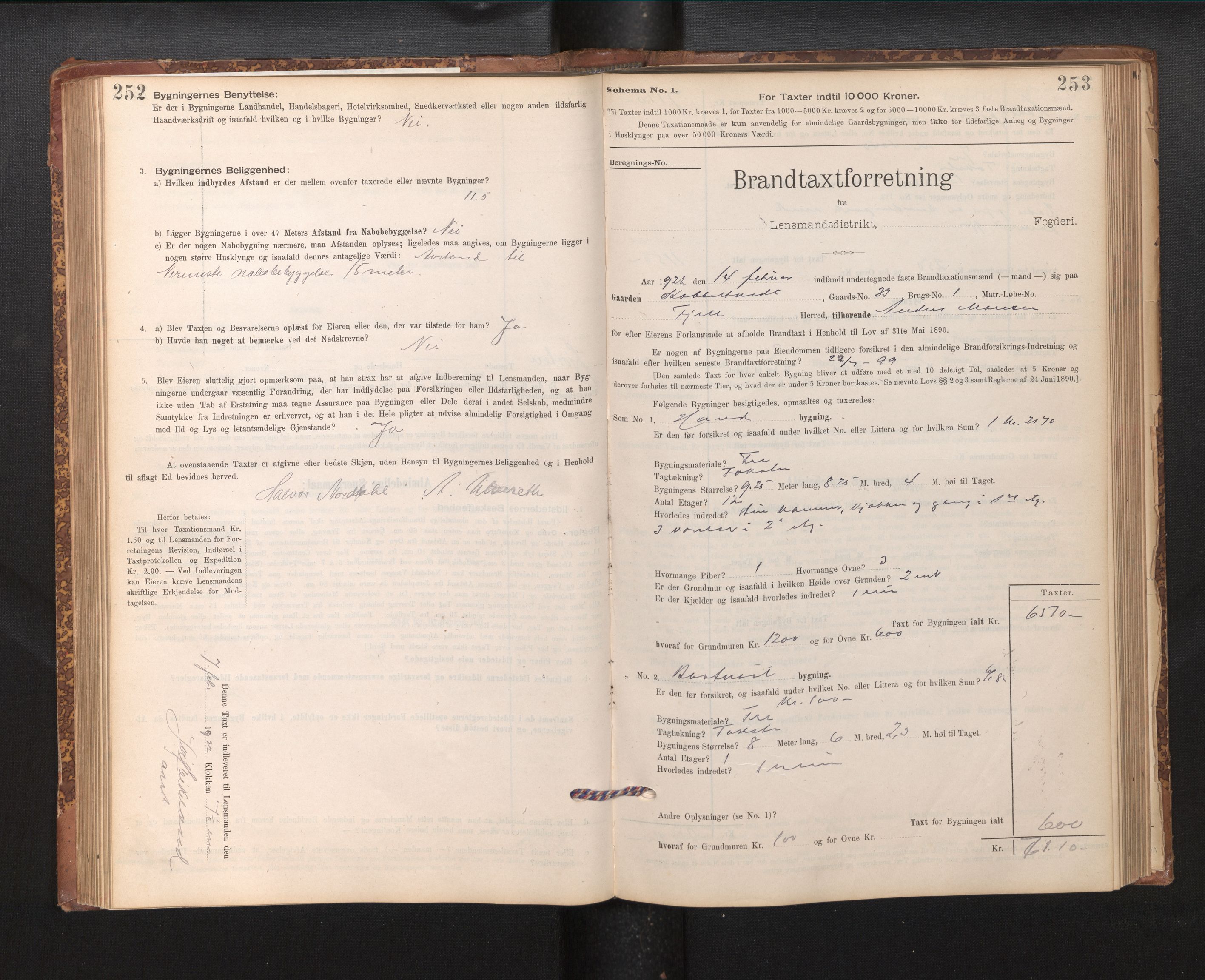 Lensmannen i Fjell, AV/SAB-A-32301/0012/L0005: Branntakstprotokoll, skjematakst, 1895-1931, p. 252-253