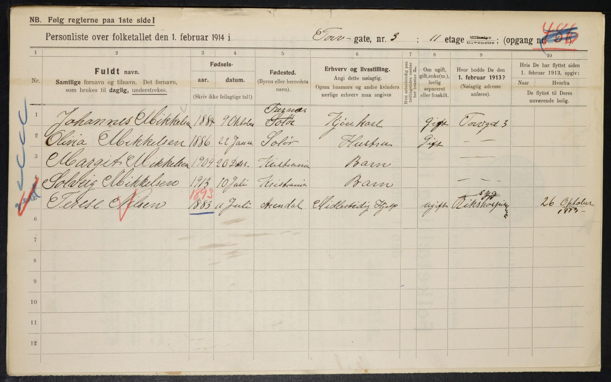 OBA, Municipal Census 1914 for Kristiania, 1914, p. 114748