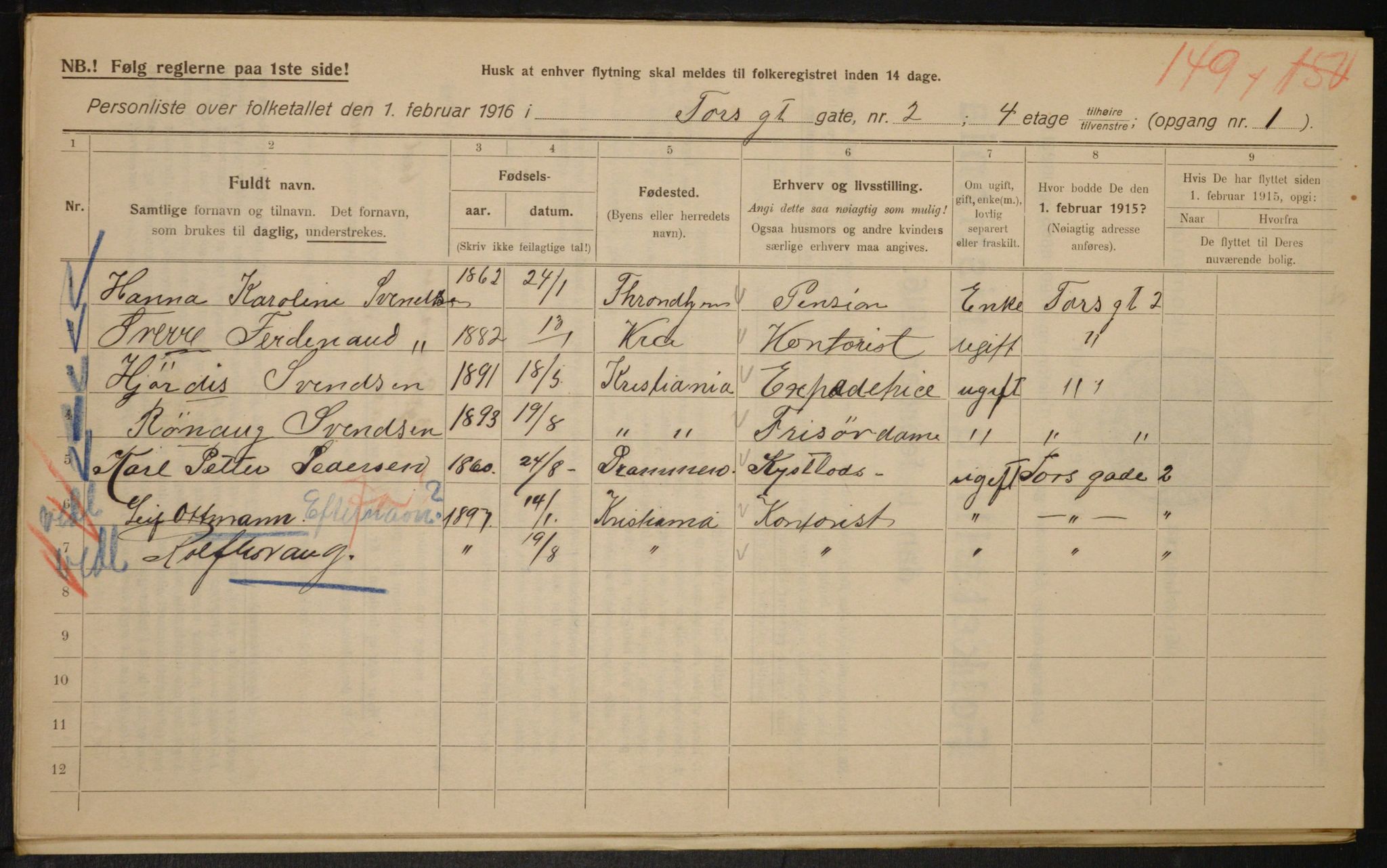 OBA, Municipal Census 1916 for Kristiania, 1916, p. 117542