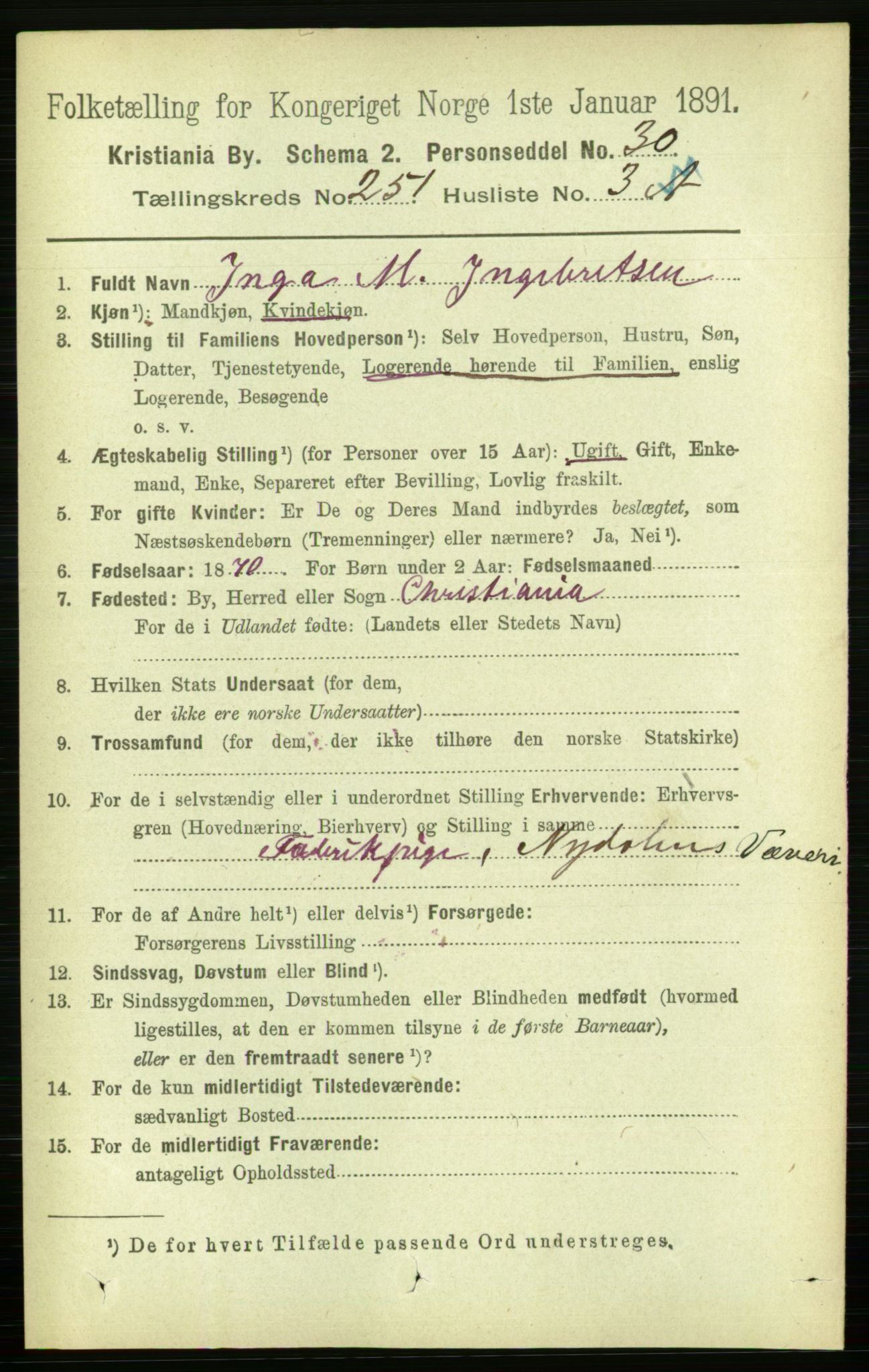 RA, 1891 census for 0301 Kristiania, 1891, p. 153094