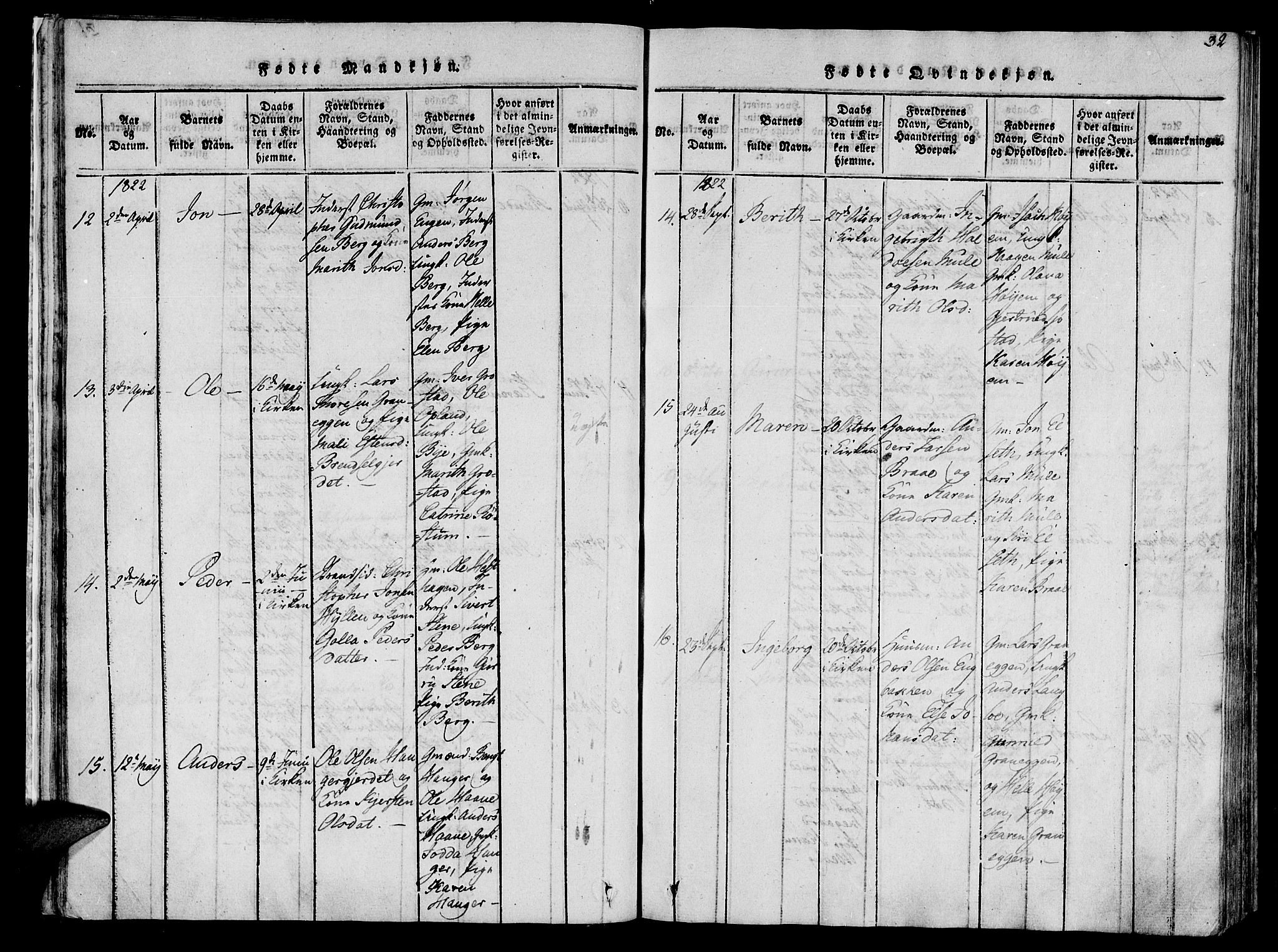 Ministerialprotokoller, klokkerbøker og fødselsregistre - Sør-Trøndelag, SAT/A-1456/612/L0372: Parish register (official) no. 612A06 /1, 1816-1828, p. 32