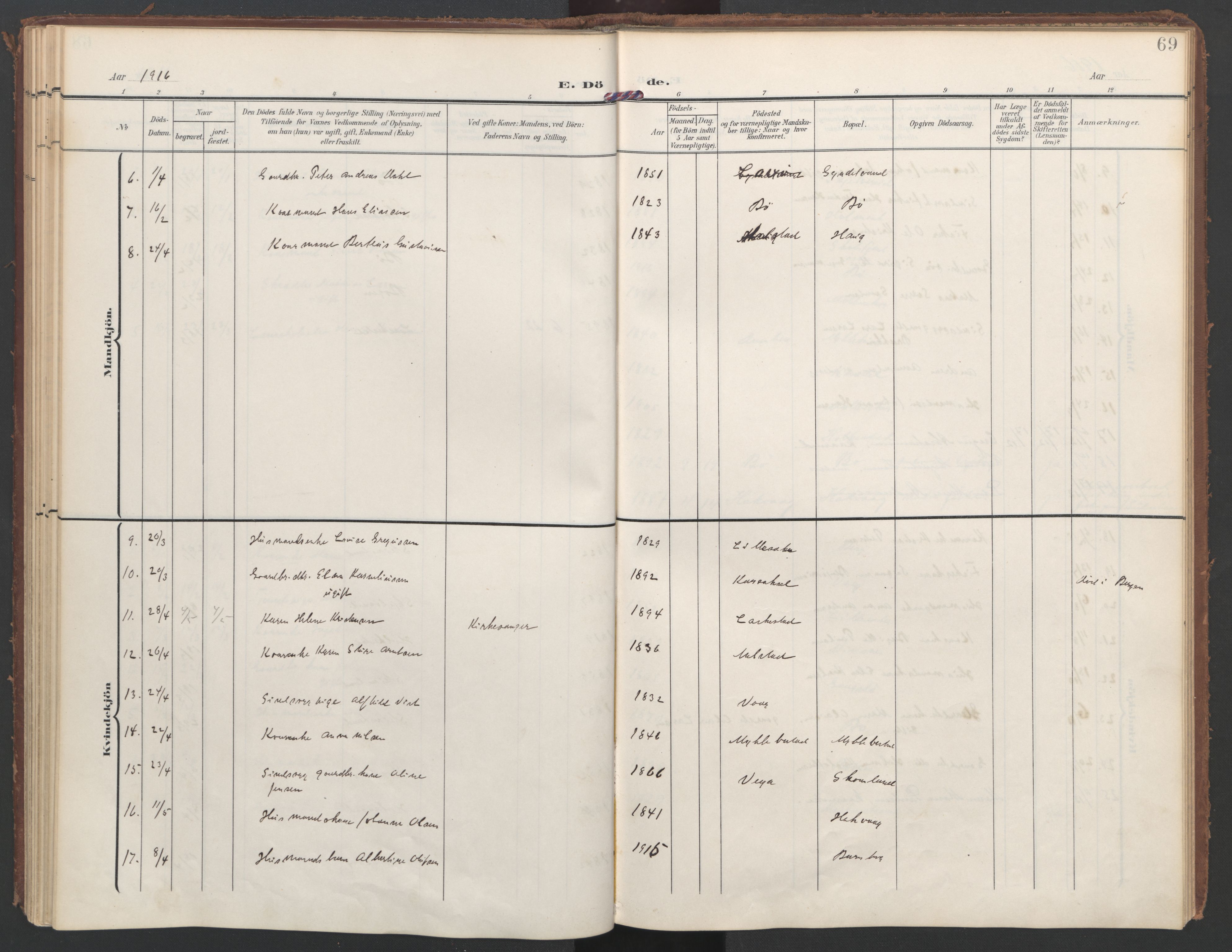 Ministerialprotokoller, klokkerbøker og fødselsregistre - Nordland, AV/SAT-A-1459/855/L0806: Parish register (official) no. 855A14, 1906-1922, p. 69