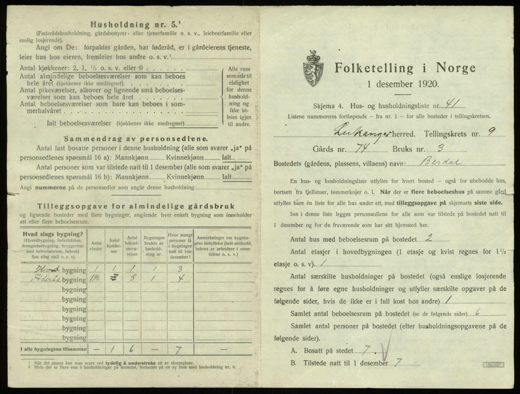 SAB, 1920 census for Leikanger, 1920, p. 942