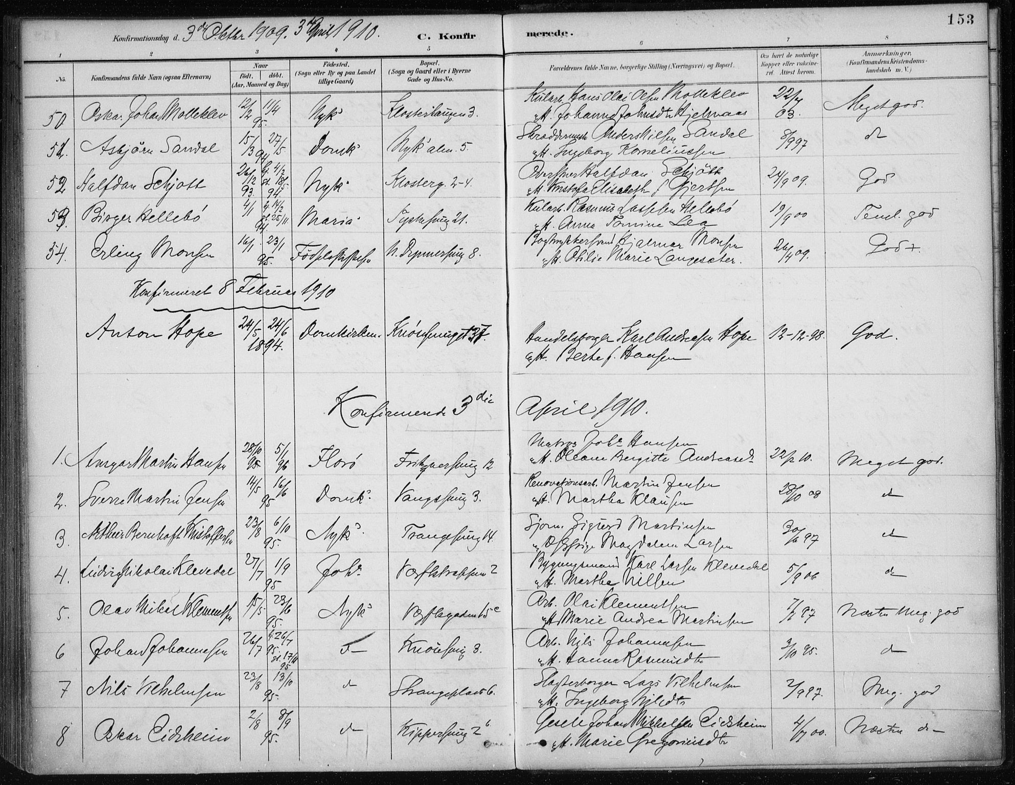 Nykirken Sokneprestembete, SAB/A-77101/H/Haa/L0027: Parish register (official) no. C 6, 1886-1913, p. 153