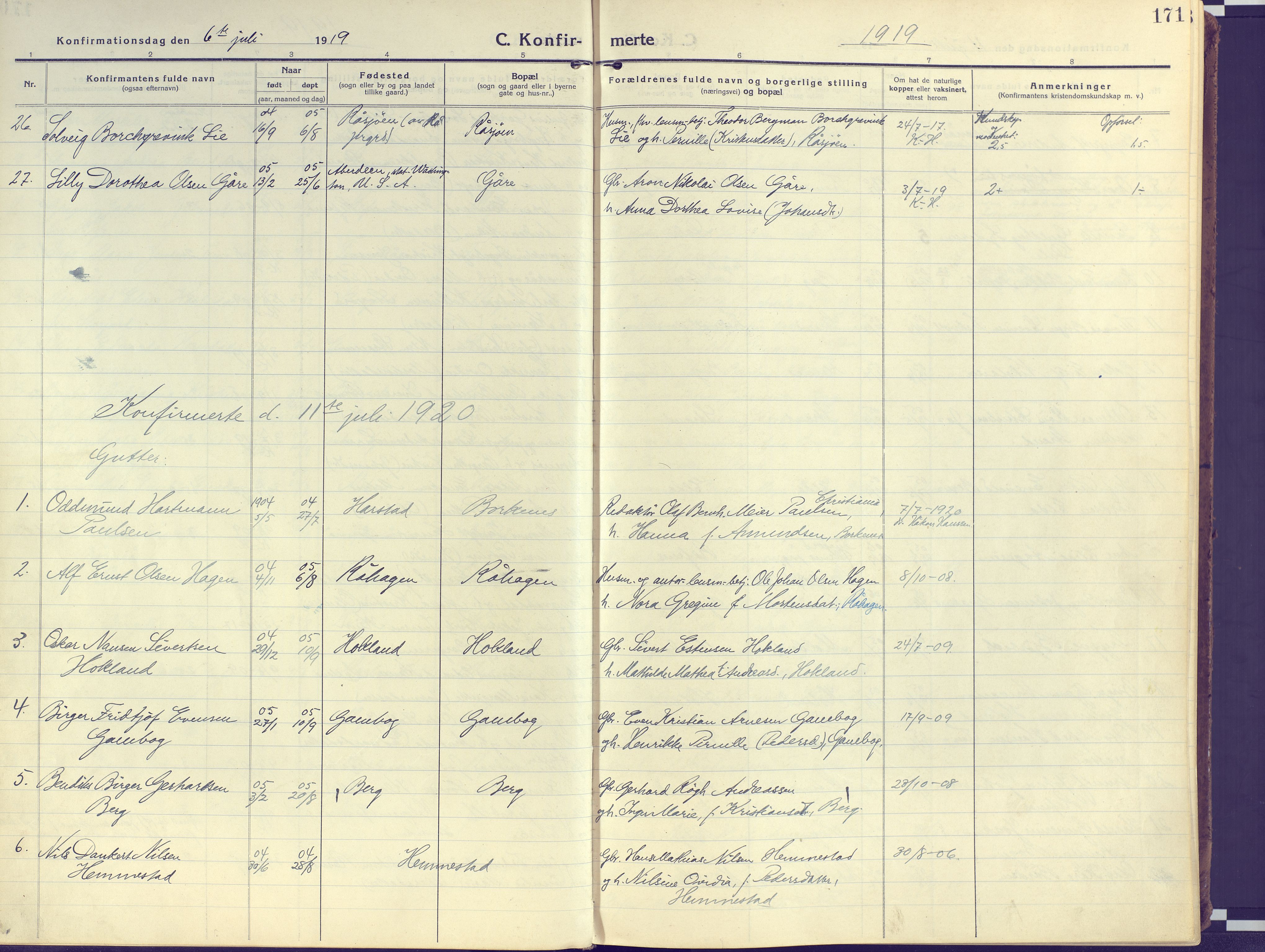 Kvæfjord sokneprestkontor, AV/SATØ-S-1323/G/Ga/Gaa/L0007kirke: Parish register (official) no. 7, 1915-1931, p. 171