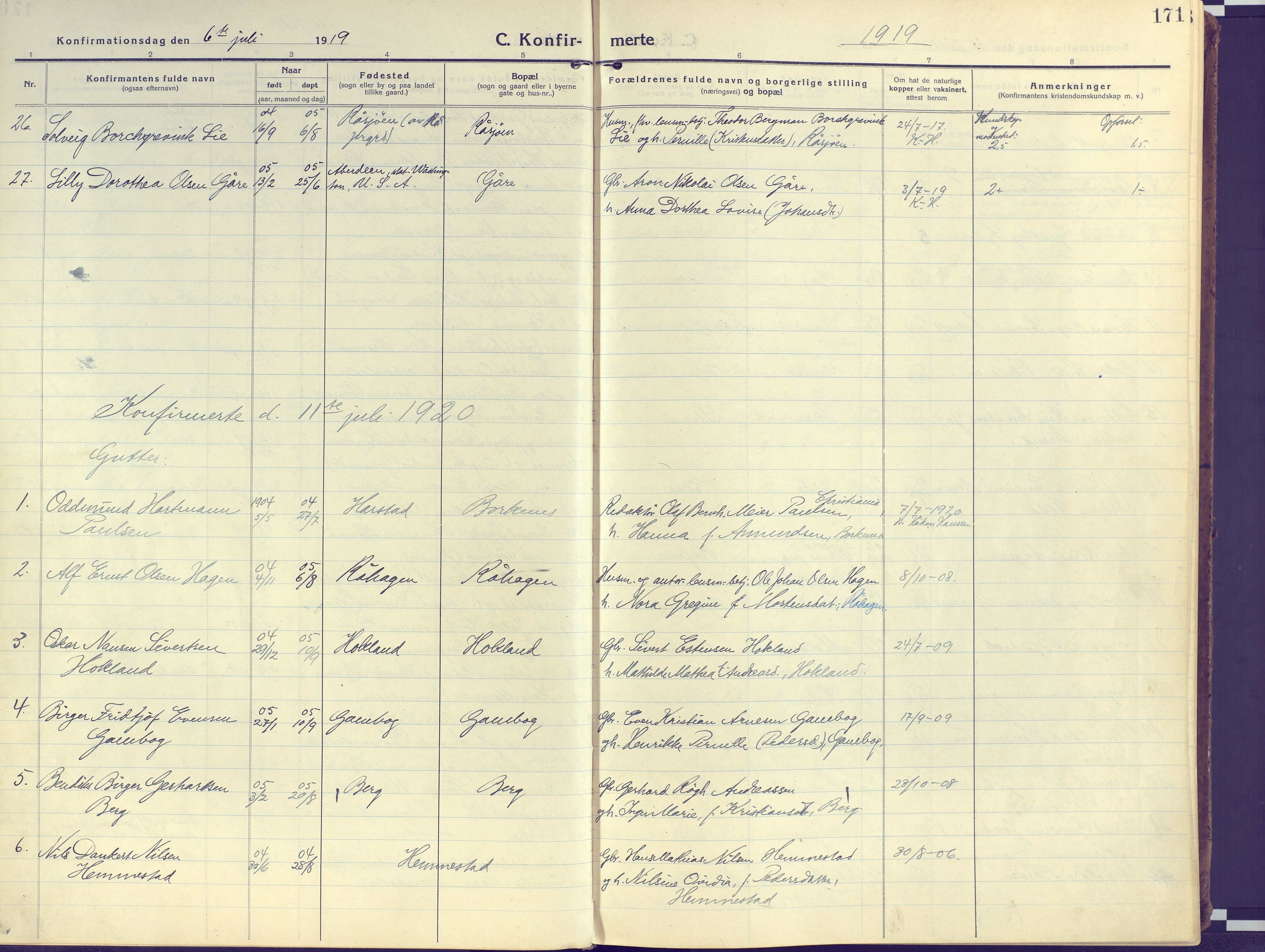 Kvæfjord sokneprestkontor, SATØ/S-1323/G/Ga/Gaa/L0007kirke: Parish register (official) no. 7, 1915-1931, p. 171