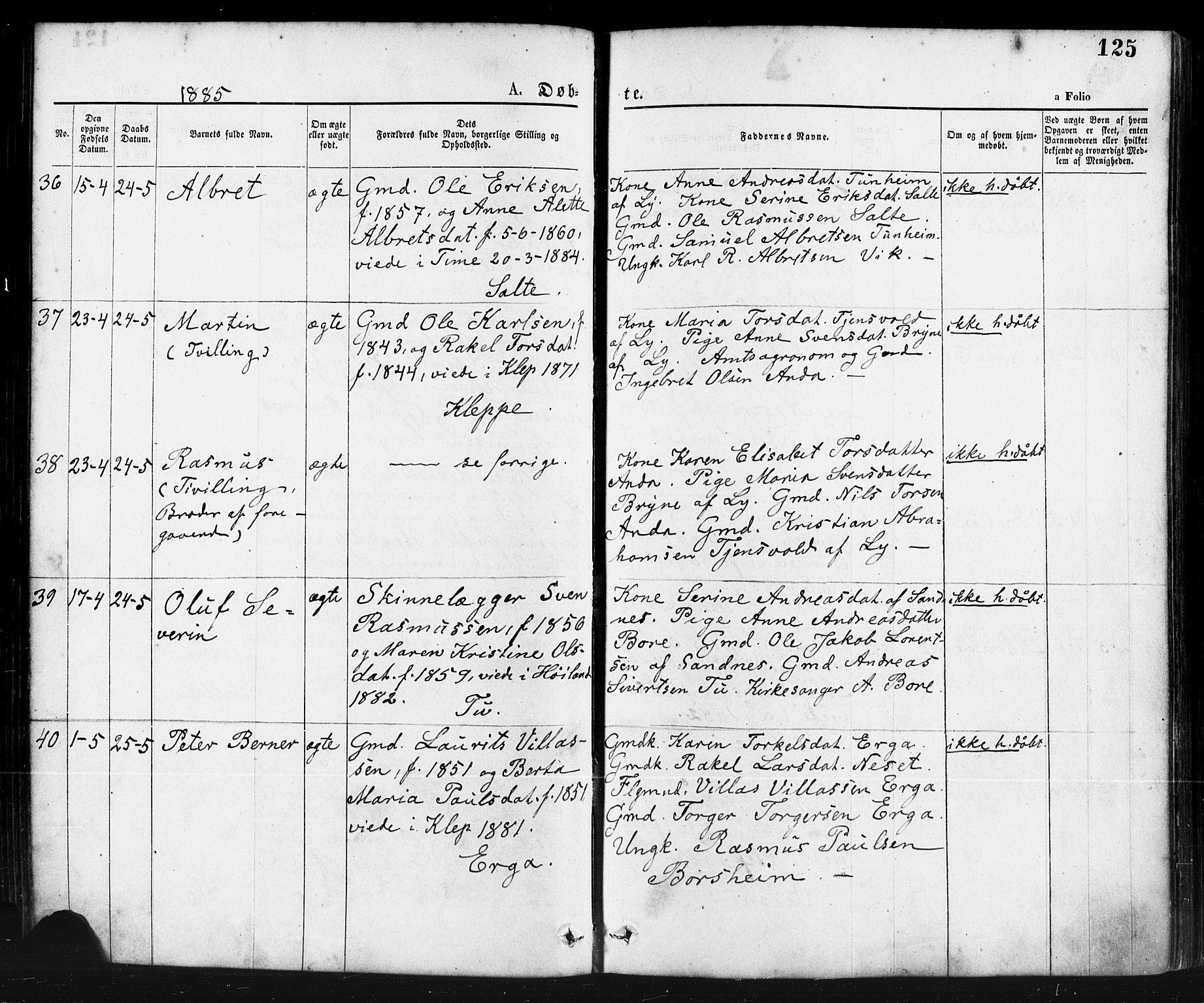 Klepp sokneprestkontor, SAST/A-101803/001/3/30BA/L0006: Parish register (official) no. A 6, 1871-1885, p. 125