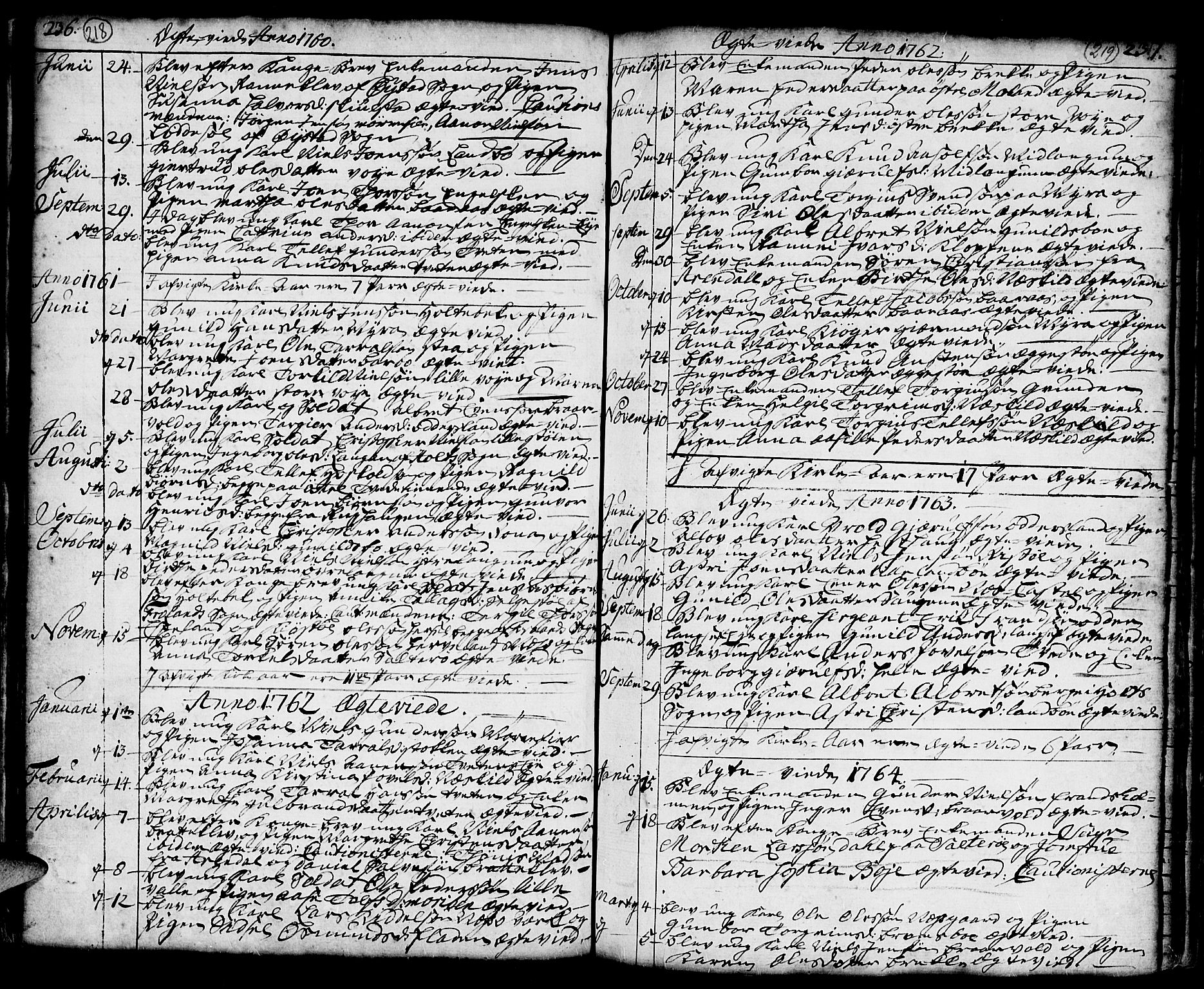 Austre Moland sokneprestkontor, SAK/1111-0001/F/Fa/Faa/L0002: Parish register (official) no. A 2, 1747-1808, p. 218-219