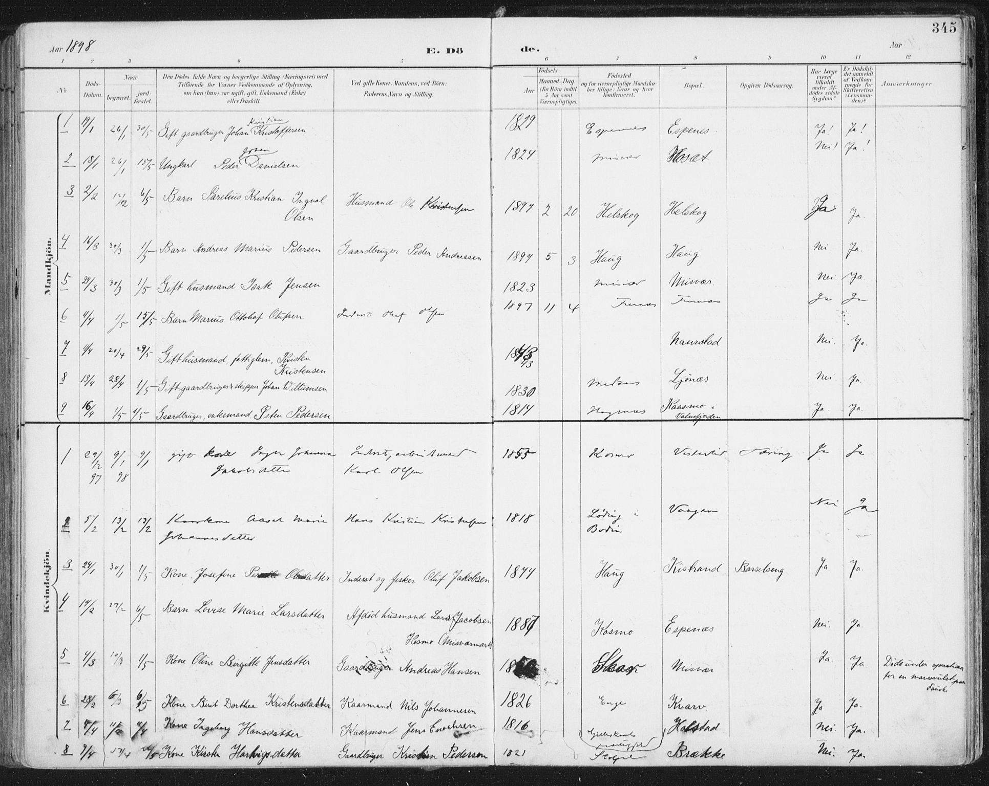 Ministerialprotokoller, klokkerbøker og fødselsregistre - Nordland, SAT/A-1459/852/L0741: Parish register (official) no. 852A11, 1894-1917, p. 345
