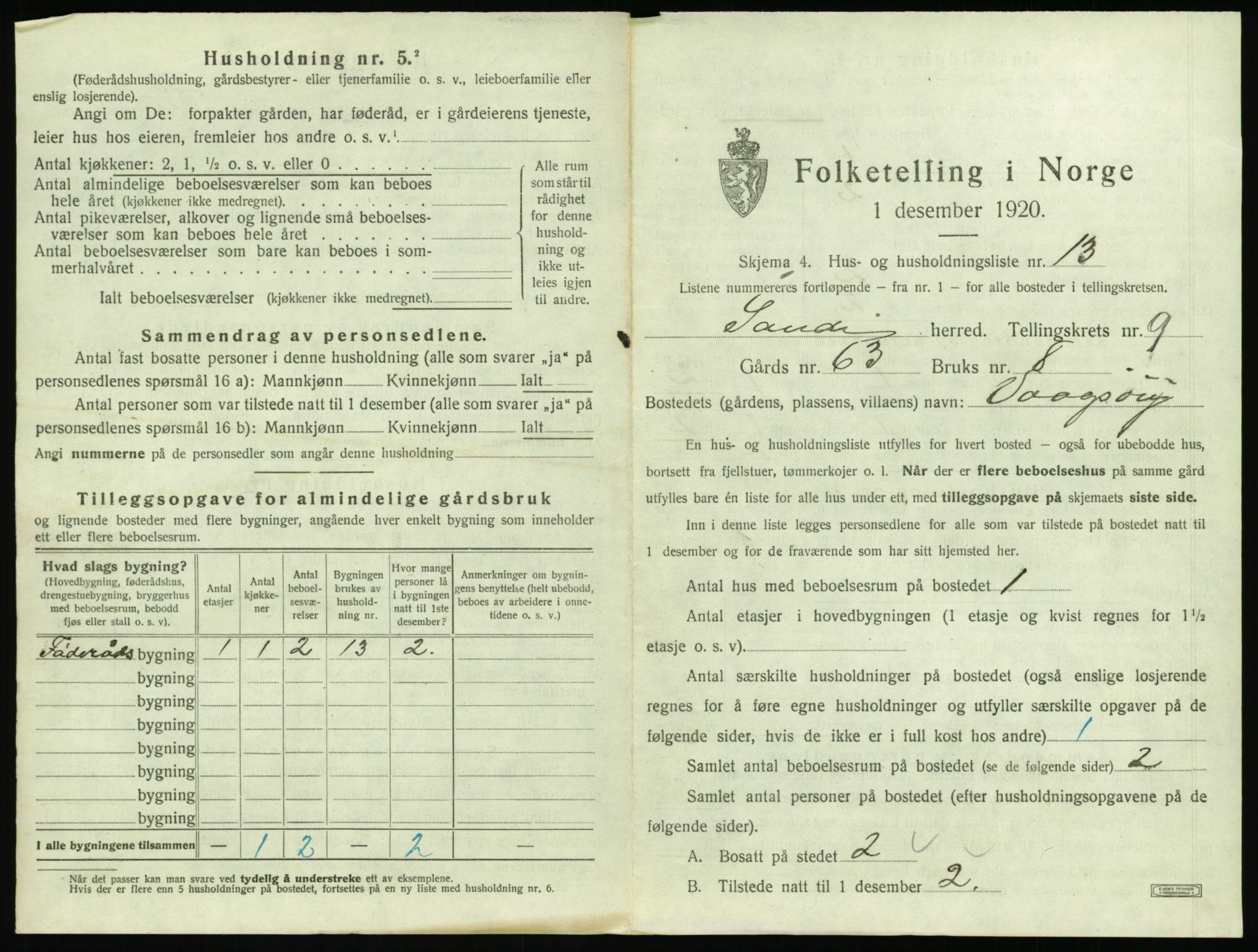 SAT, 1920 census for Sande (MR), 1920, p. 742