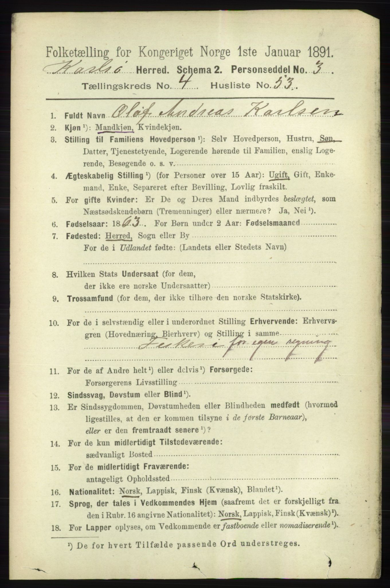 RA, 1891 census for 1936 Karlsøy, 1891, p. 1220