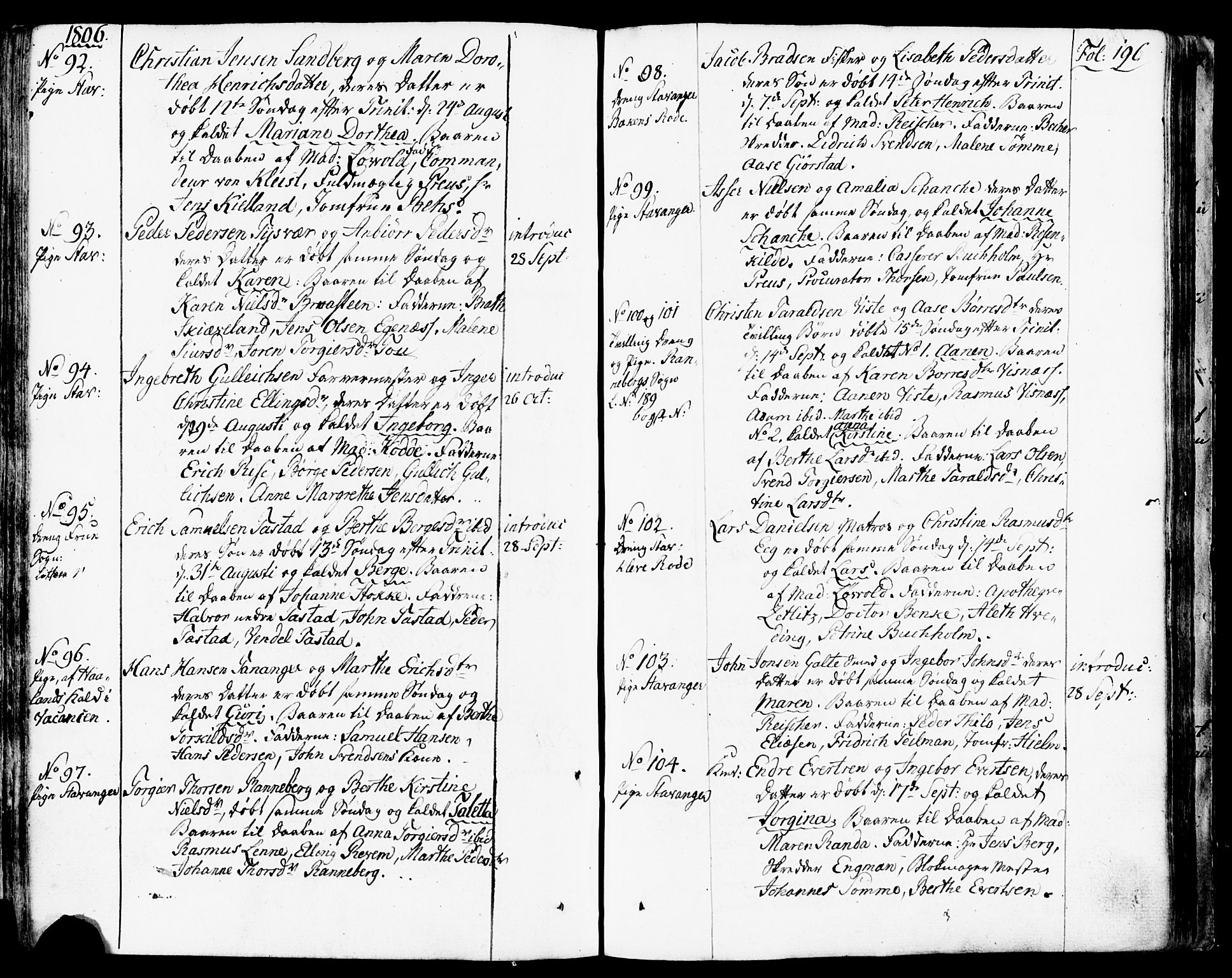 Domkirken sokneprestkontor, SAST/A-101812/001/30/30BB/L0007: Parish register (copy) no. B 7, 1791-1813, p. 196