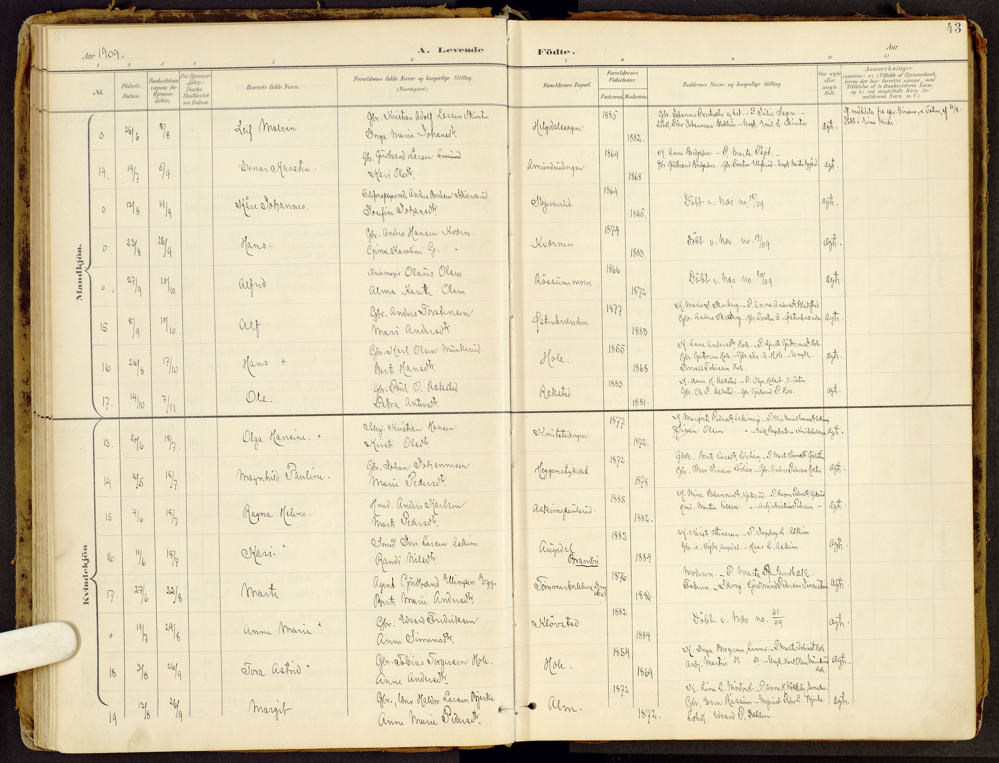 Brandbu prestekontor, SAH/PREST-114/H/Ha/Haa/L0002: Parish register (official) no. 2, 1899-1914, p. 43