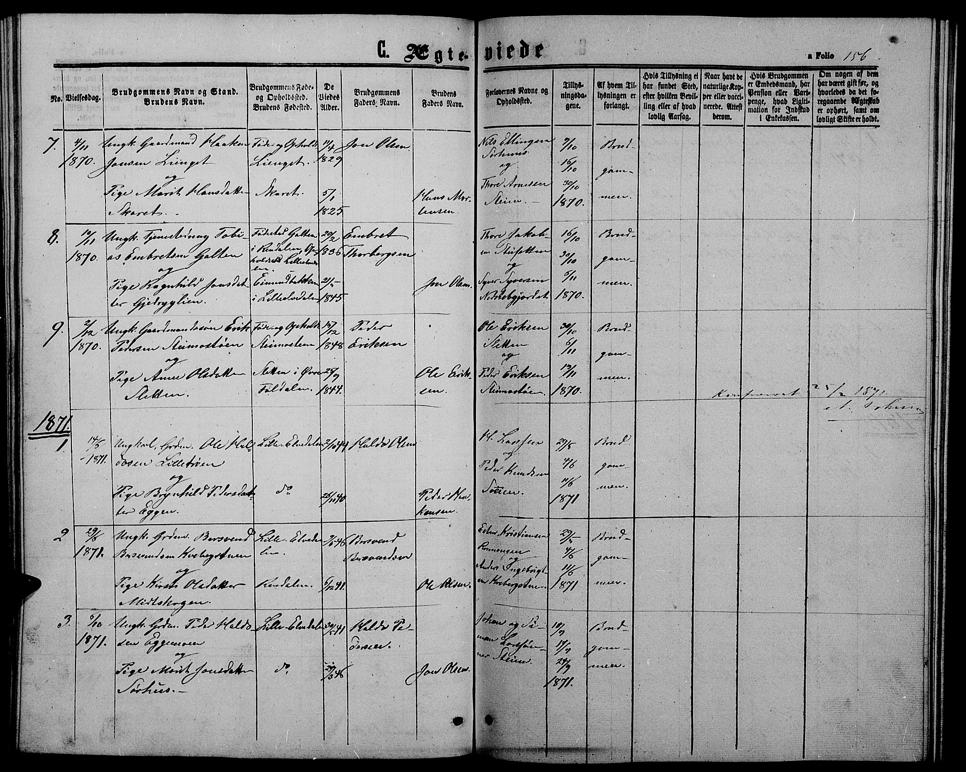 Alvdal prestekontor, SAH/PREST-060/H/Ha/Hab/L0002: Parish register (copy) no. 2, 1863-1878, p. 156
