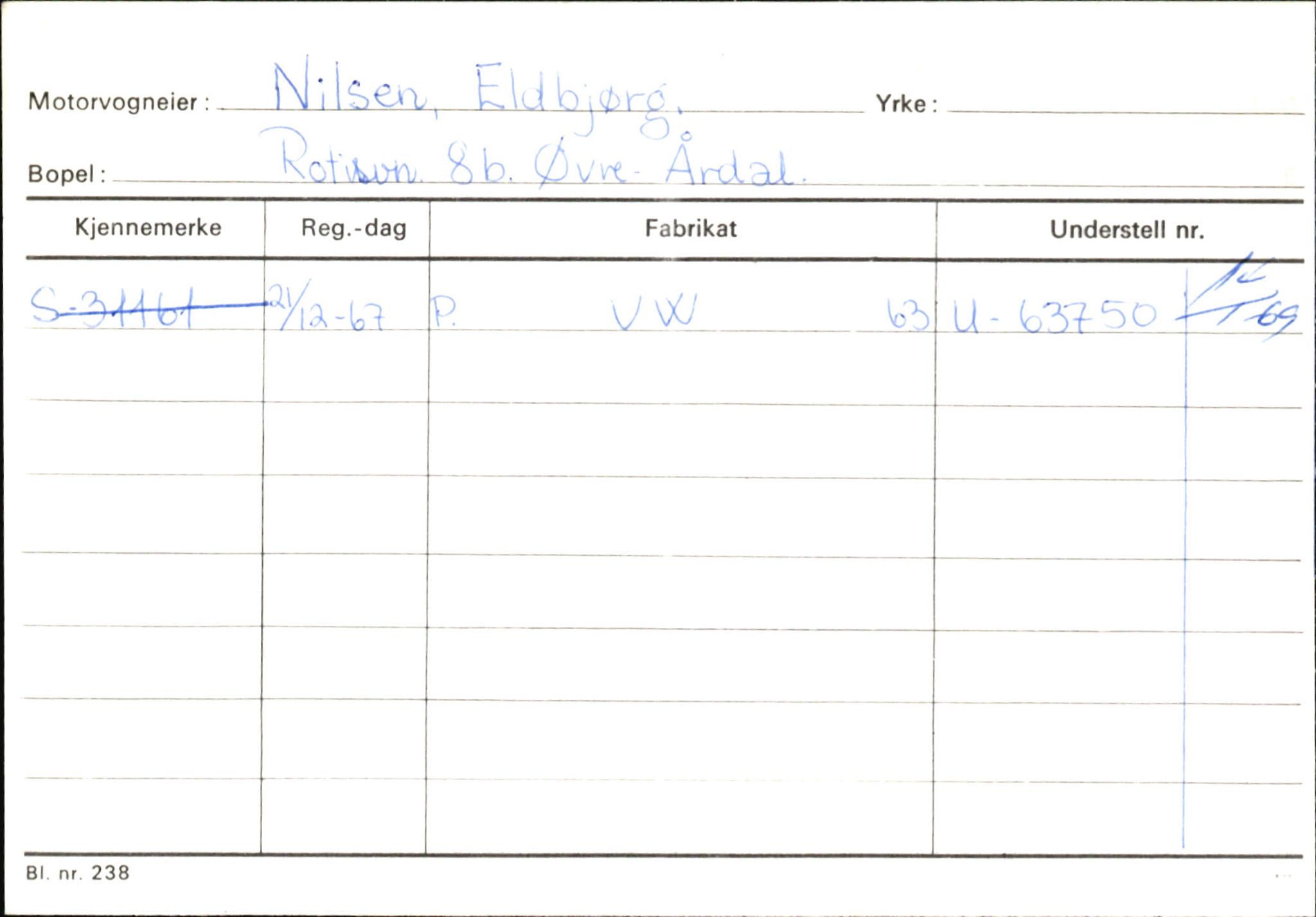 Statens vegvesen, Sogn og Fjordane vegkontor, AV/SAB-A-5301/4/F/L0145: Registerkort Vågsøy S-Å. Årdal I-P, 1945-1975, p. 2047