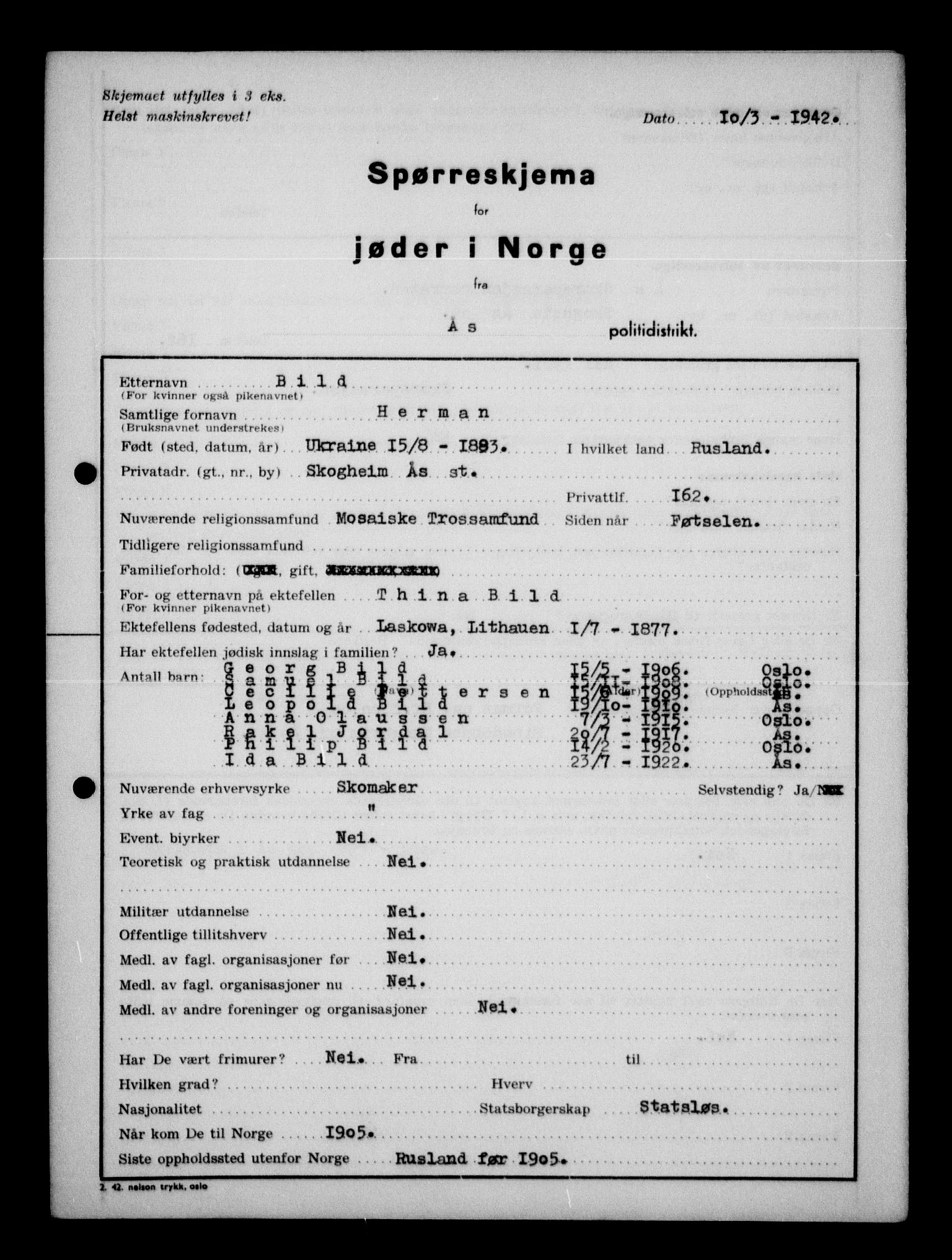 Statspolitiet - Hovedkontoret / Osloavdelingen, AV/RA-S-1329/G/Ga/L0012: Spørreskjema for jøder i Norge. 1: Aker 114- 207 (Levinson-Wozak) og 656 (Salomon). 2: Arendal-Hordaland. 3: Horten-Romerike.  , 1942, p. 429