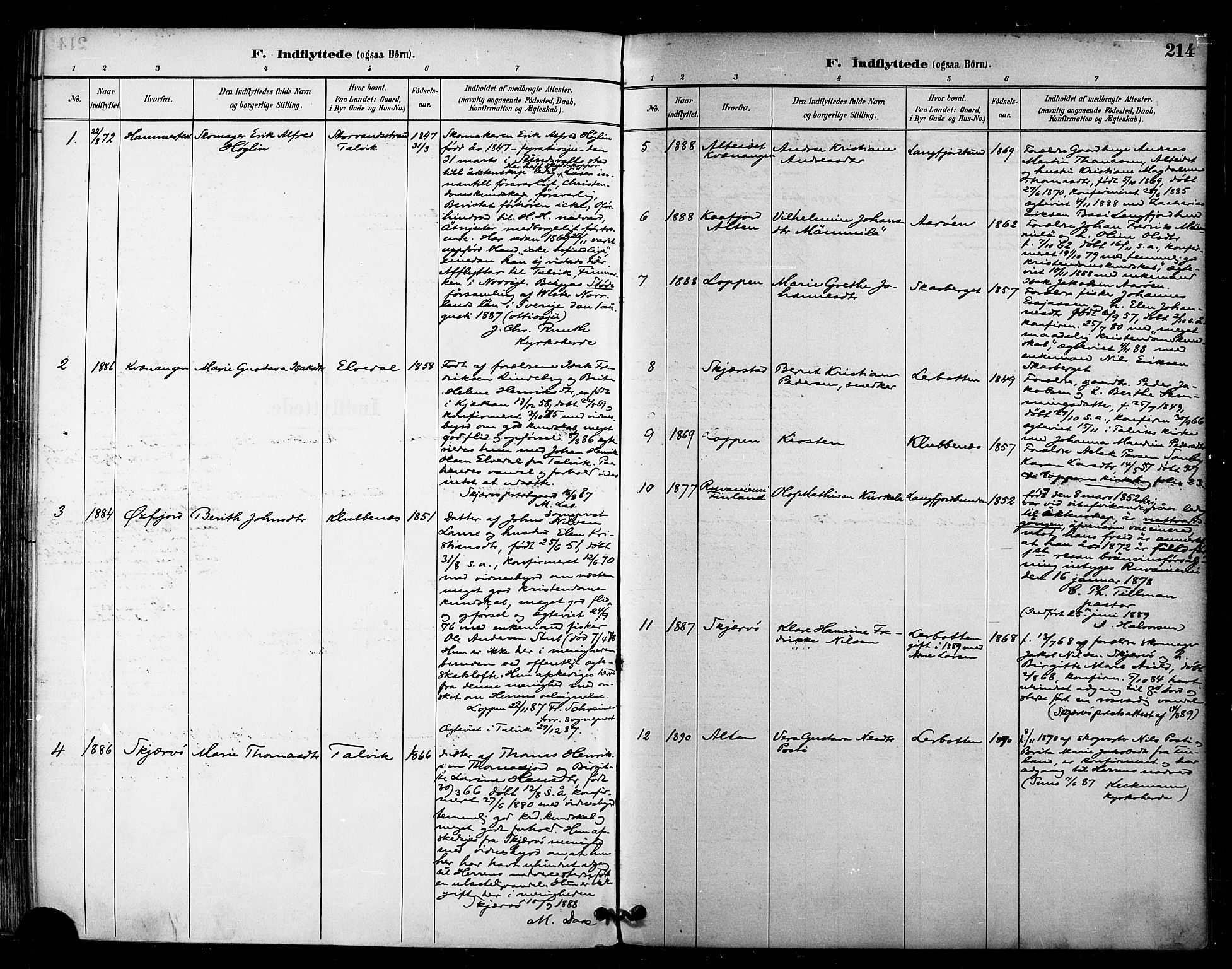 Talvik sokneprestkontor, SATØ/S-1337/H/Ha/L0013kirke: Parish register (official) no. 13, 1886-1897, p. 214