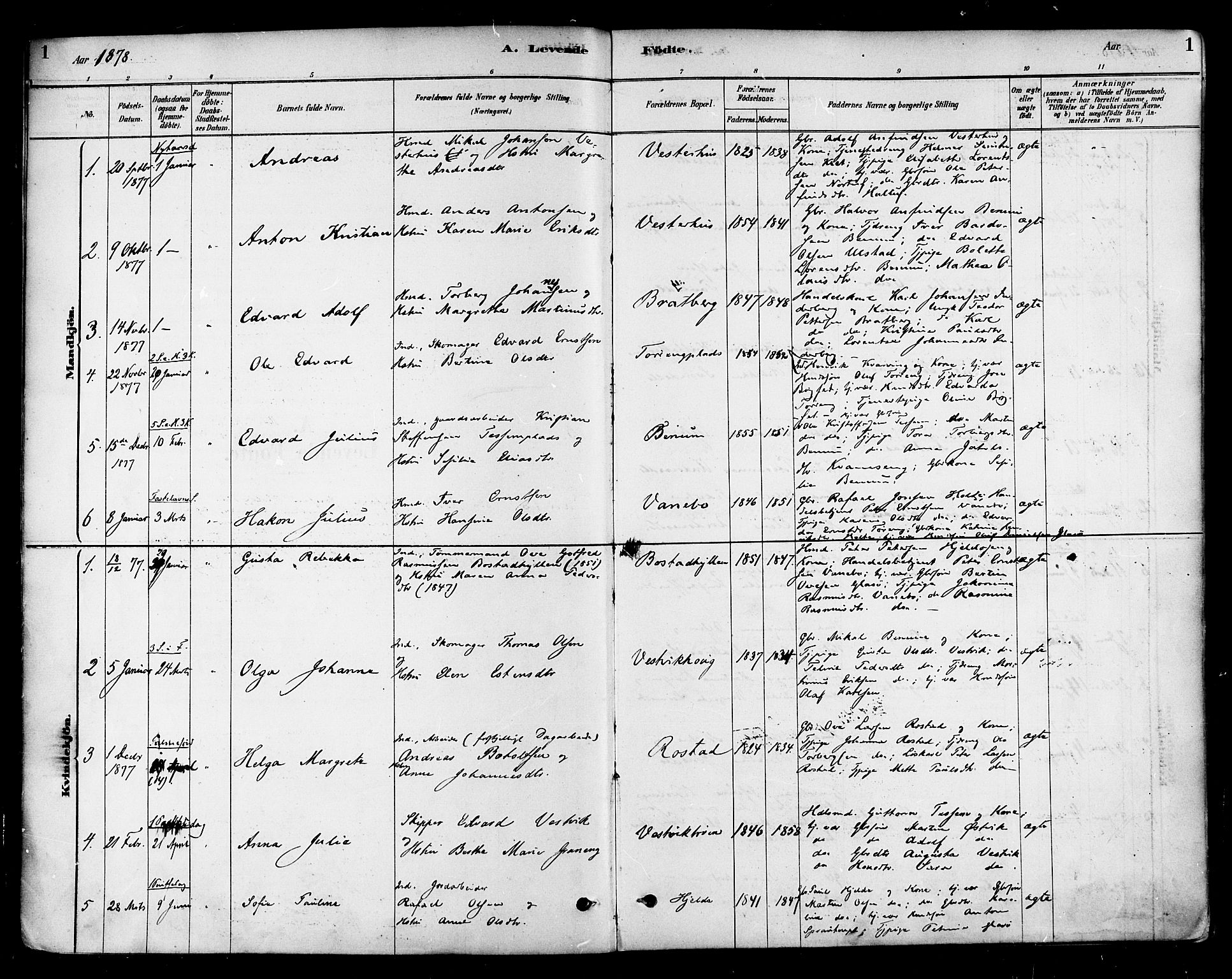 Ministerialprotokoller, klokkerbøker og fødselsregistre - Nord-Trøndelag, AV/SAT-A-1458/741/L0395: Parish register (official) no. 741A09, 1878-1888, p. 1