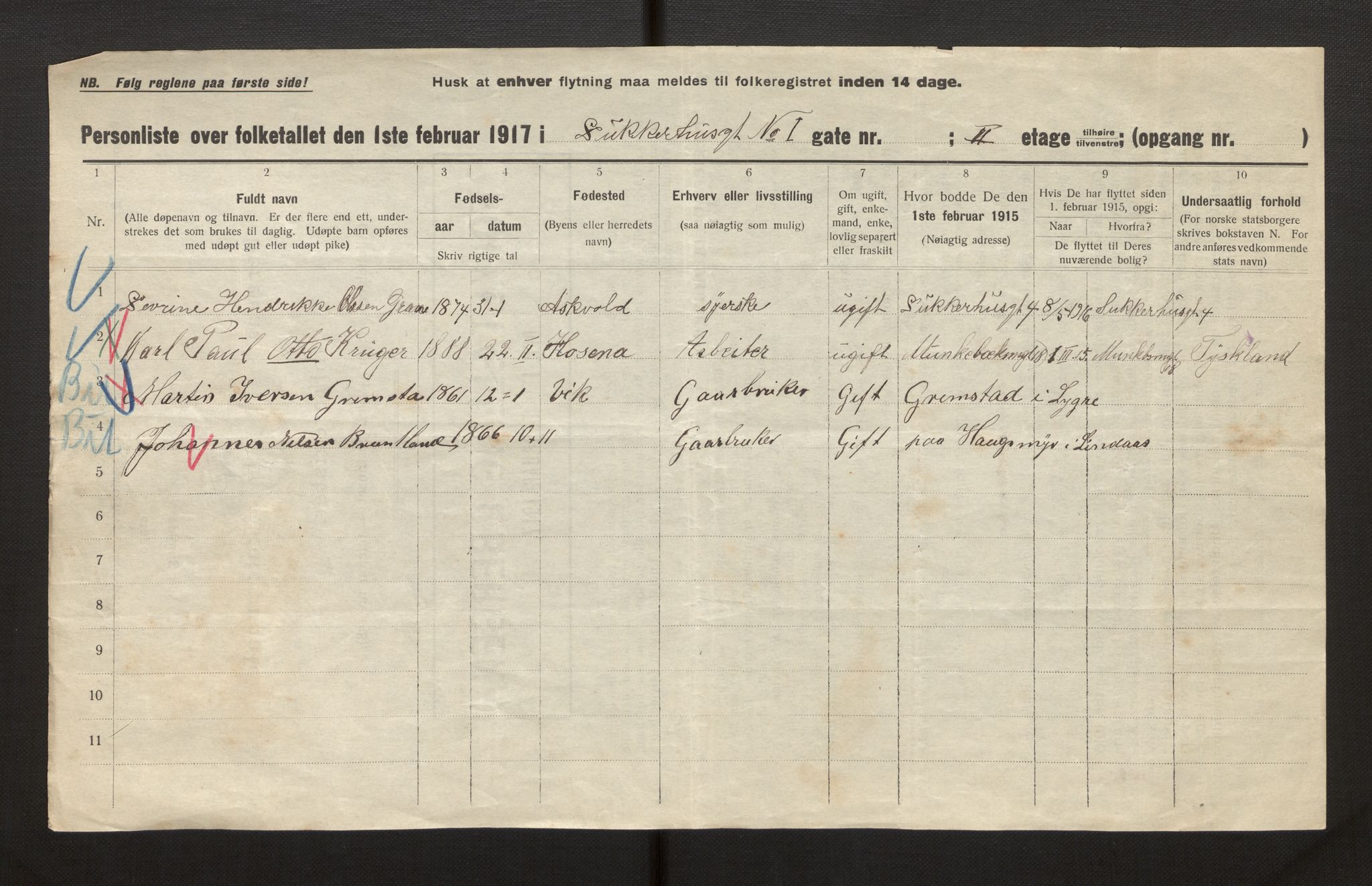 SAB, Municipal Census 1917 for Bergen, 1917, p. 39631