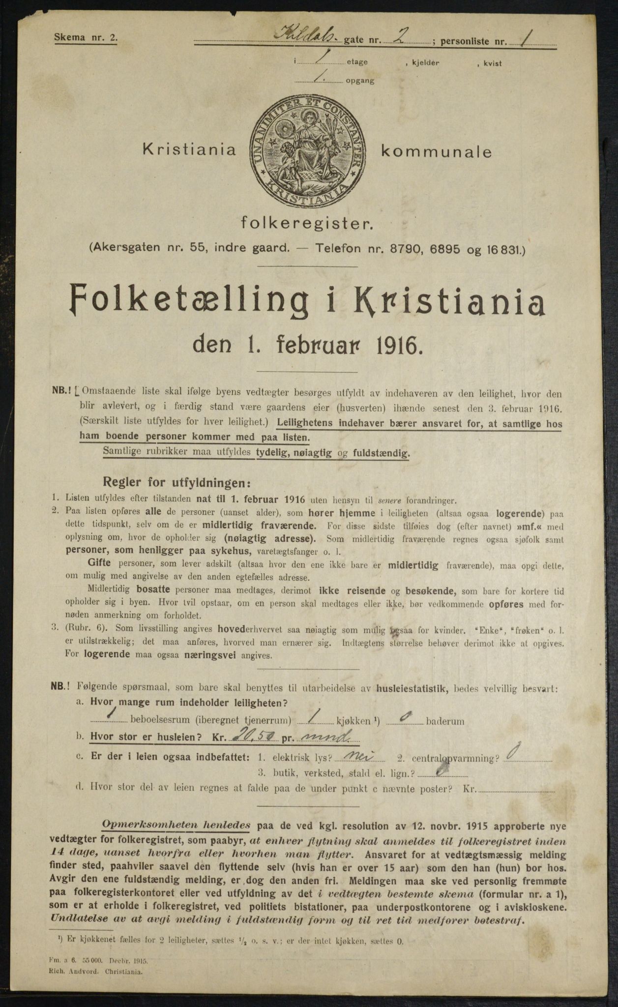 OBA, Municipal Census 1916 for Kristiania, 1916, p. 50615