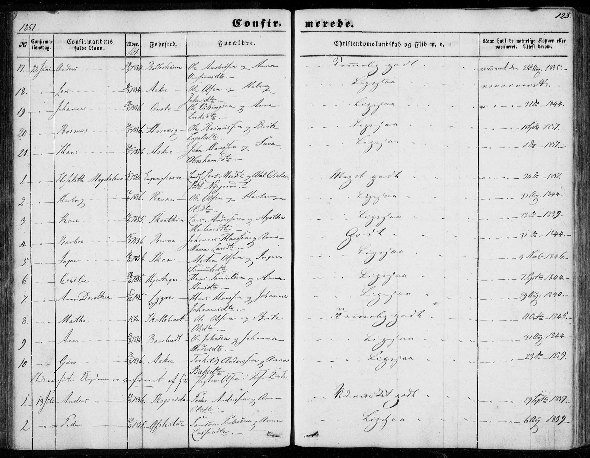Os sokneprestembete, SAB/A-99929: Parish register (official) no. A 16, 1851-1859, p. 123