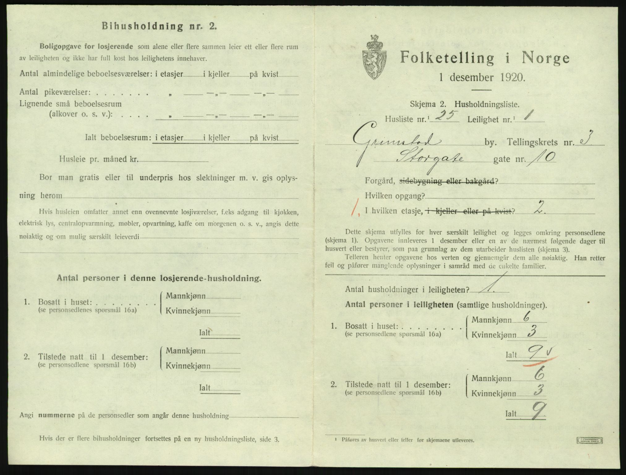 SAK, 1920 census for Grimstad, 1920, p. 1579