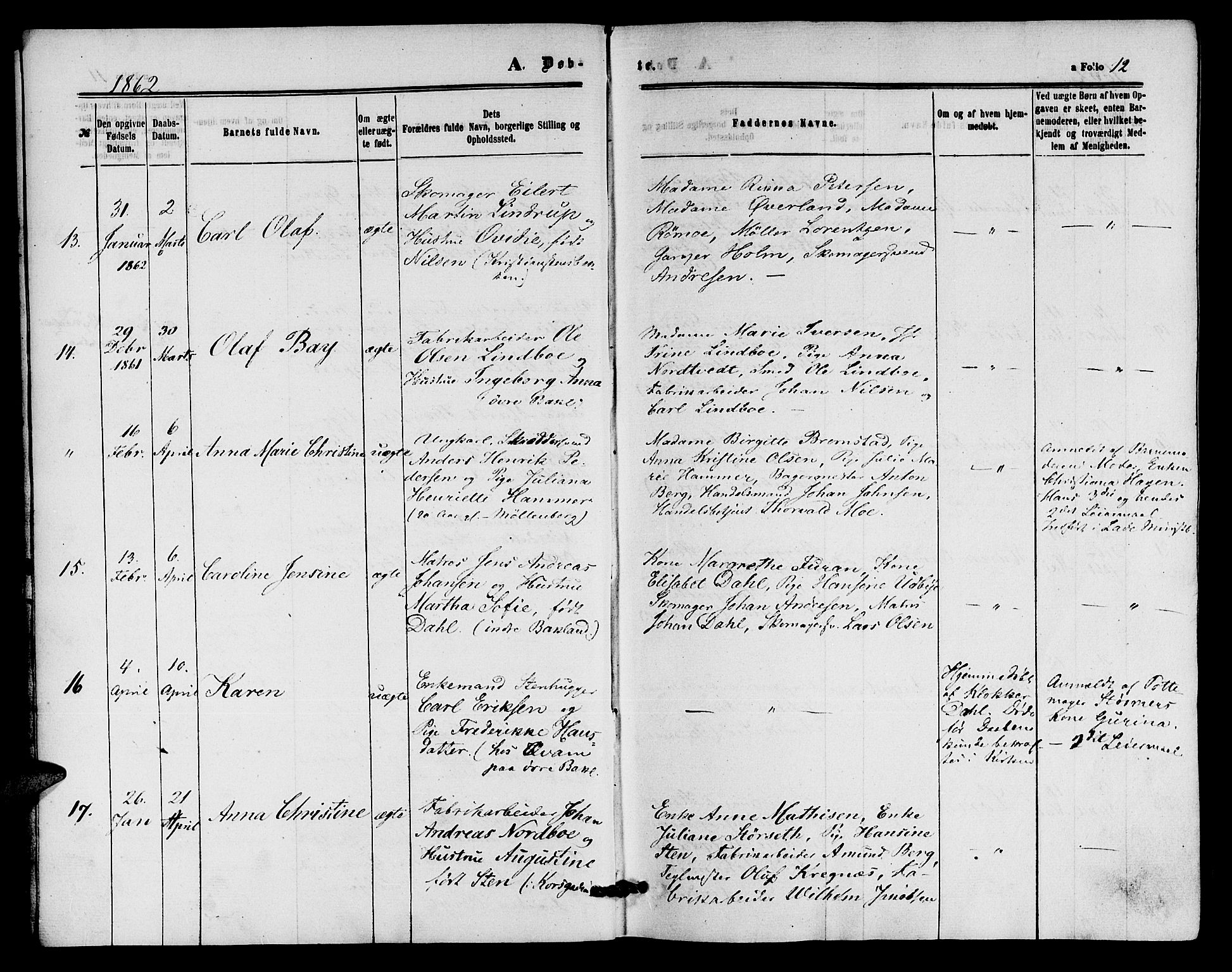 Ministerialprotokoller, klokkerbøker og fødselsregistre - Sør-Trøndelag, AV/SAT-A-1456/604/L0185: Parish register (official) no. 604A06, 1861-1865, p. 12