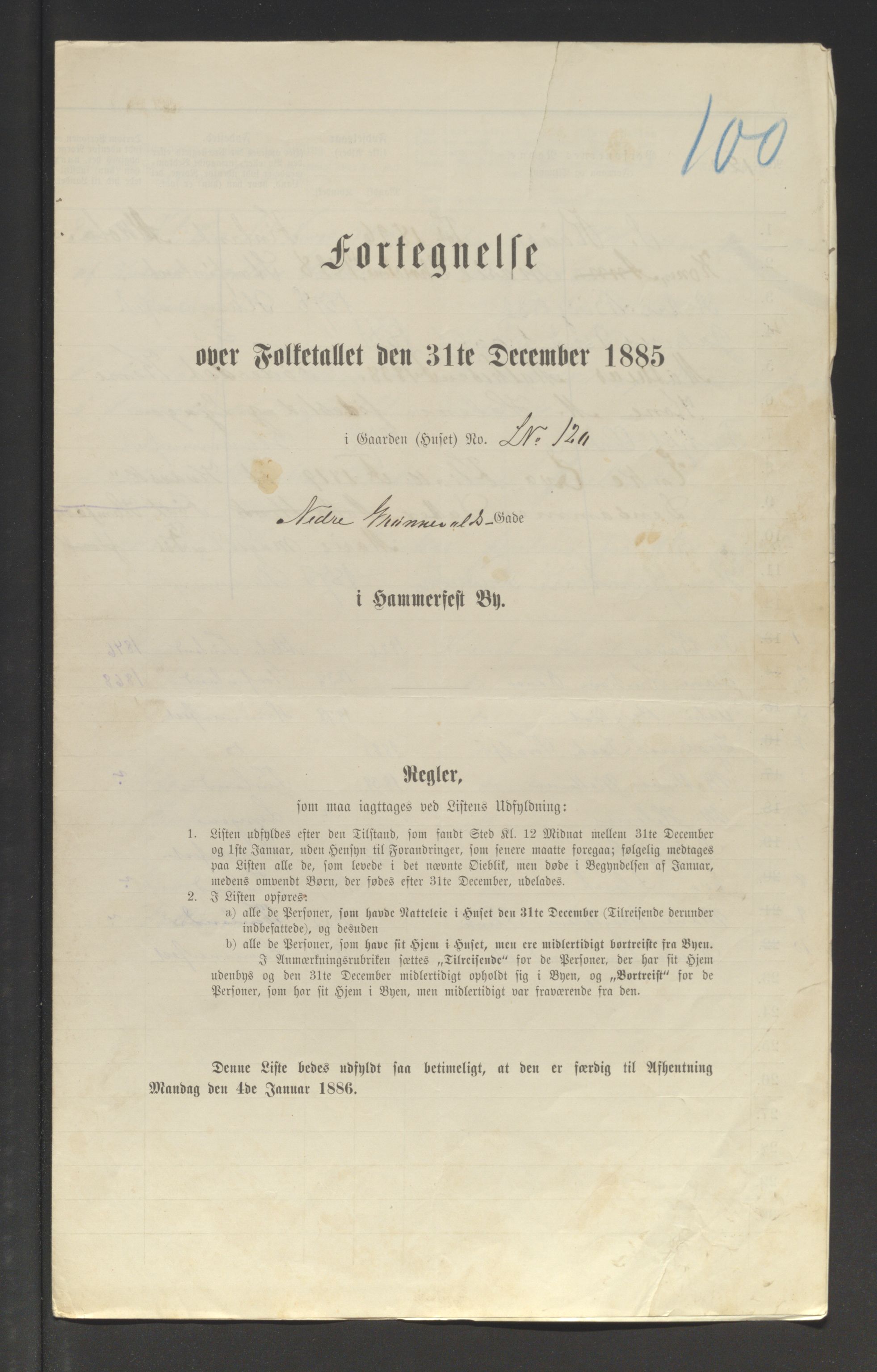 SATØ, 1885 census for 2001 Hammerfest, 1885, p. 100a