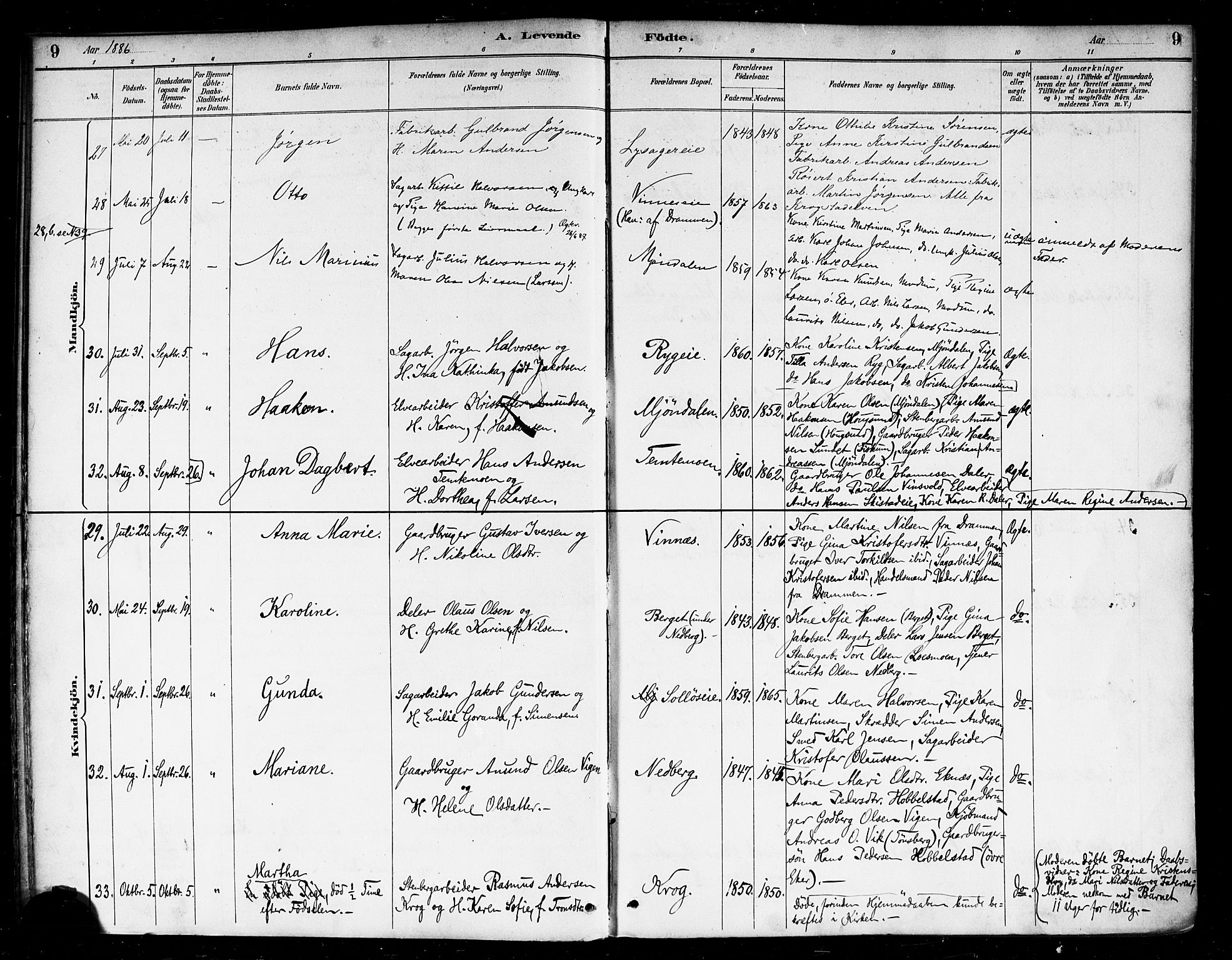 Nedre Eiker kirkebøker, SAKO/A-612/F/Fa/L0003: Parish register (official) no. 3, 1885-1892, p. 9