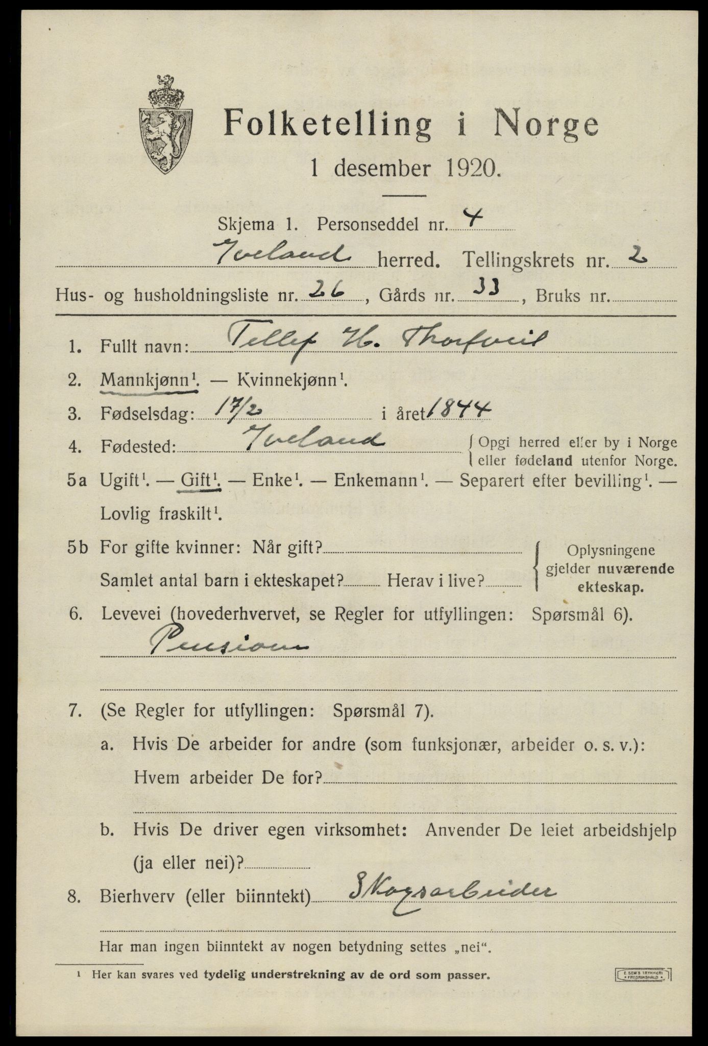 SAK, 1920 census for Iveland, 1920, p. 931