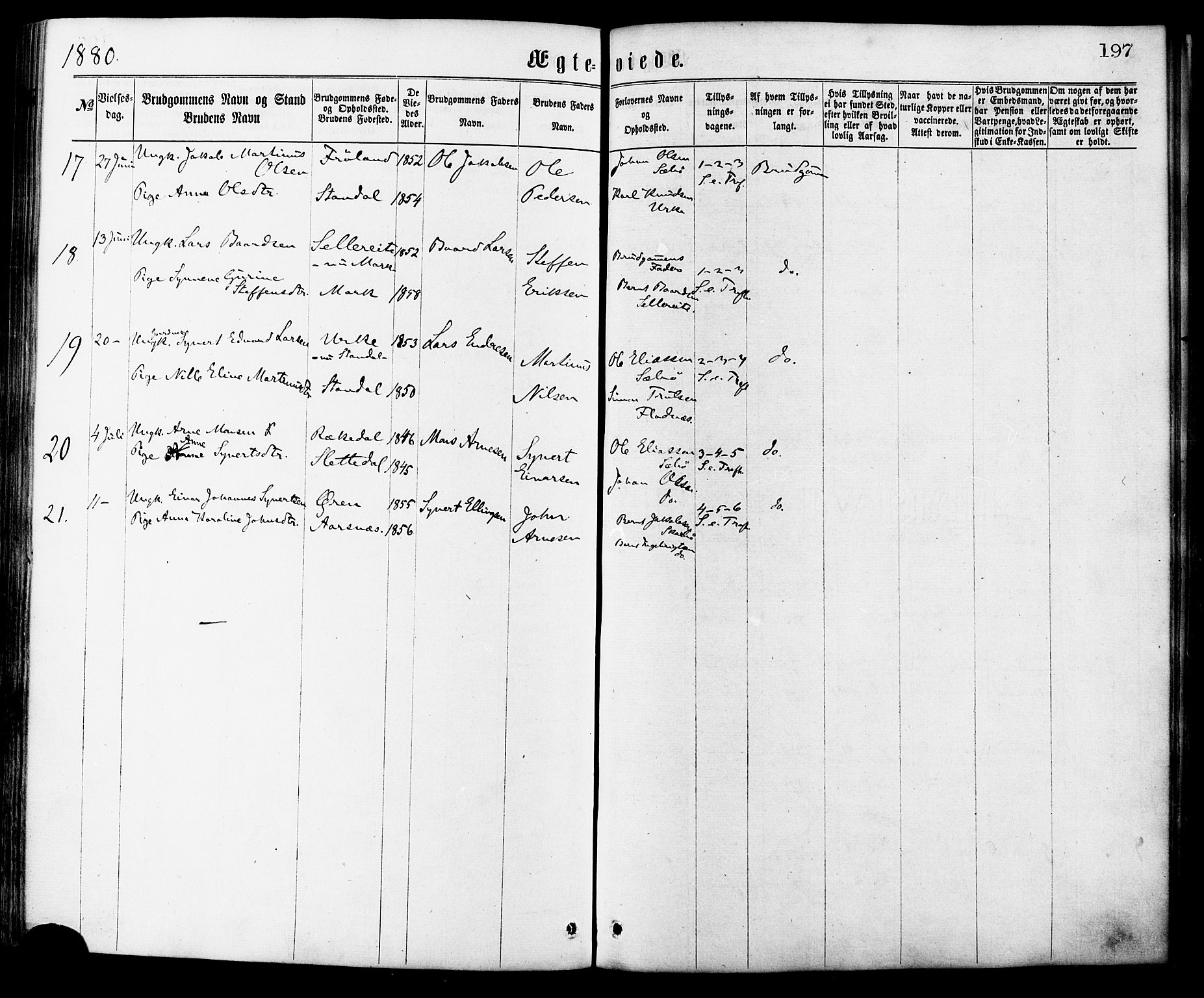 Ministerialprotokoller, klokkerbøker og fødselsregistre - Møre og Romsdal, SAT/A-1454/515/L0210: Parish register (official) no. 515A06, 1868-1885, p. 197