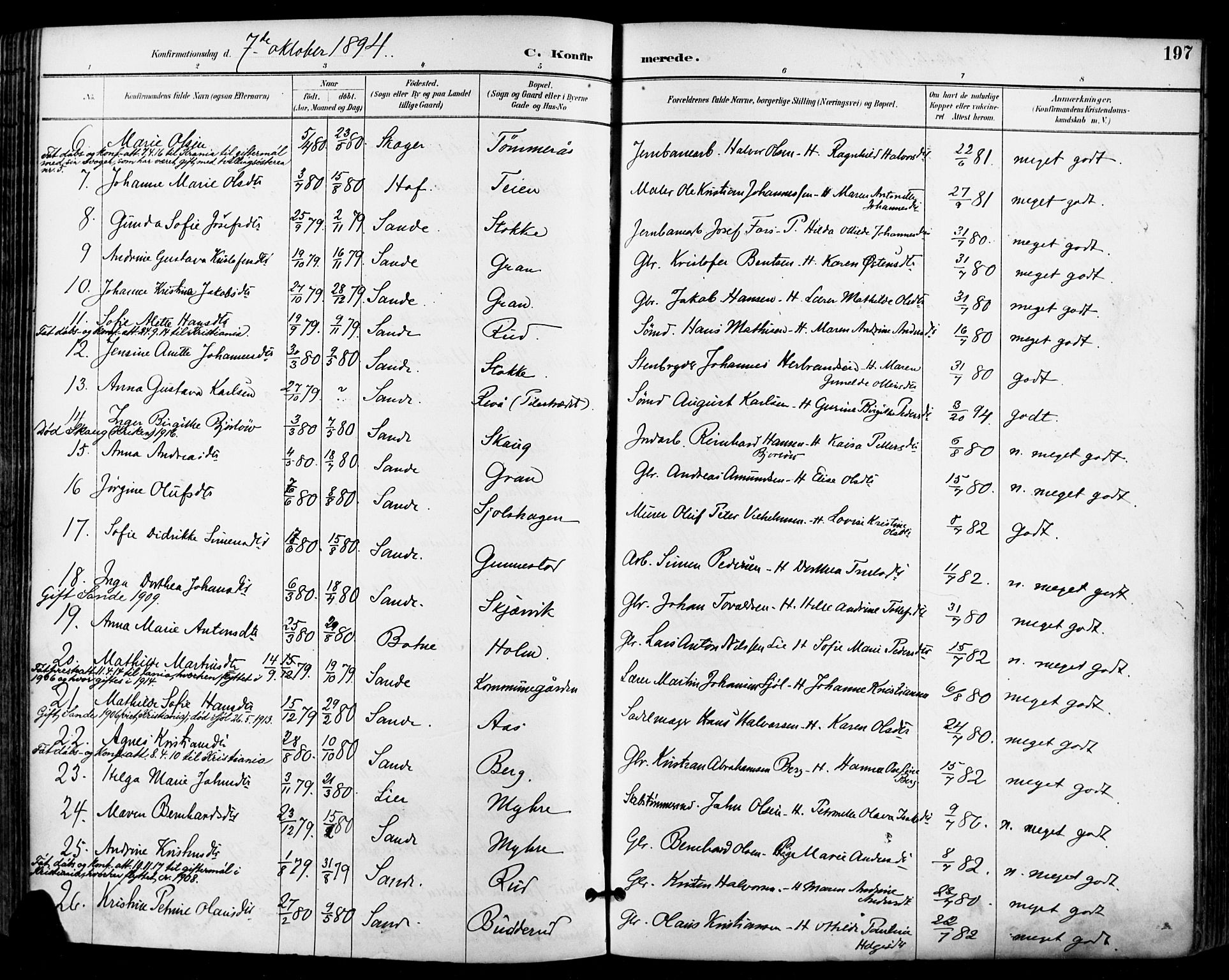 Sande Kirkebøker, SAKO/A-53/F/Fa/L0007: Parish register (official) no. 7, 1888-1903, p. 197