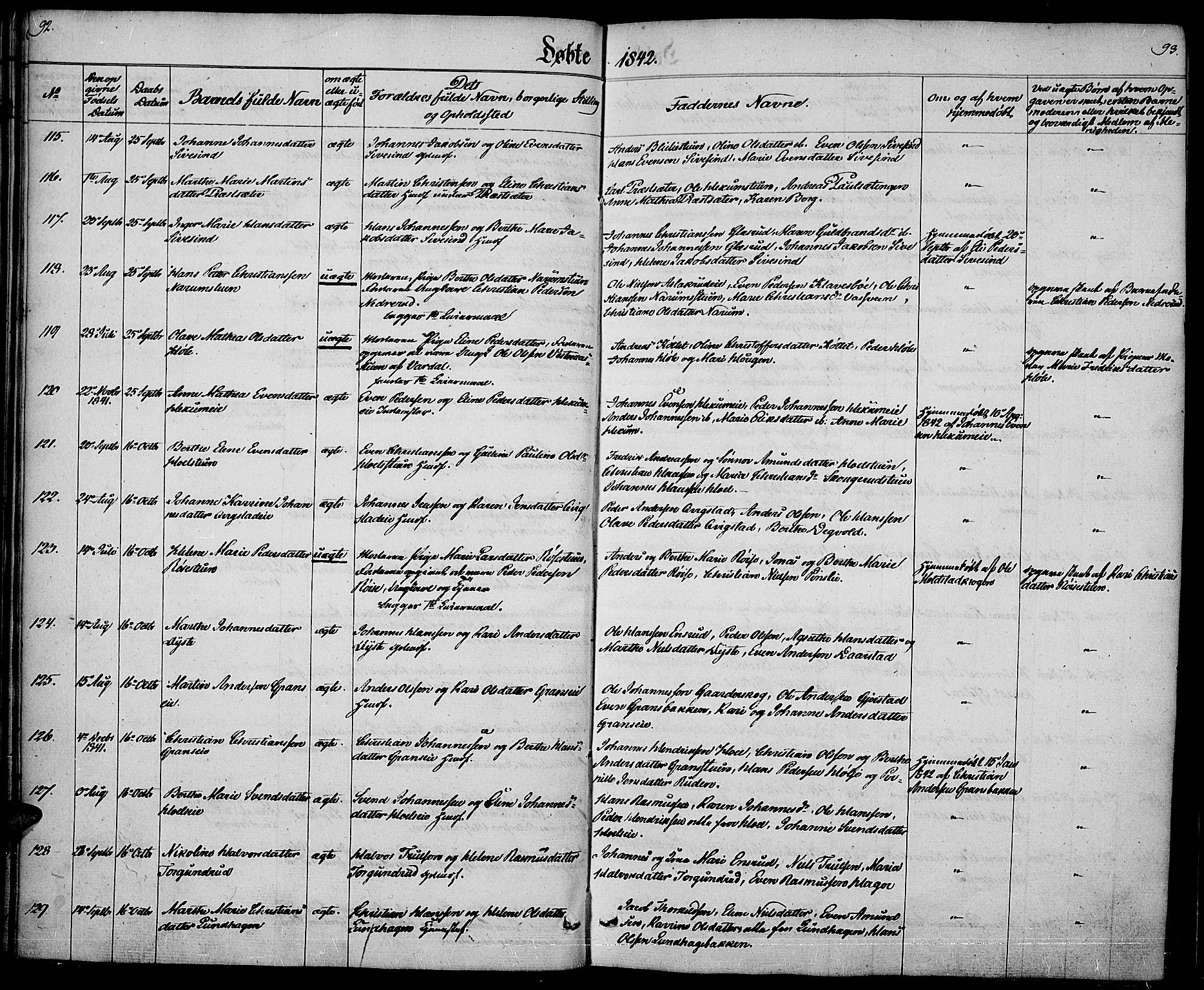 Vestre Toten prestekontor, AV/SAH-PREST-108/H/Ha/Haa/L0003: Parish register (official) no. 3, 1836-1843, p. 92-93