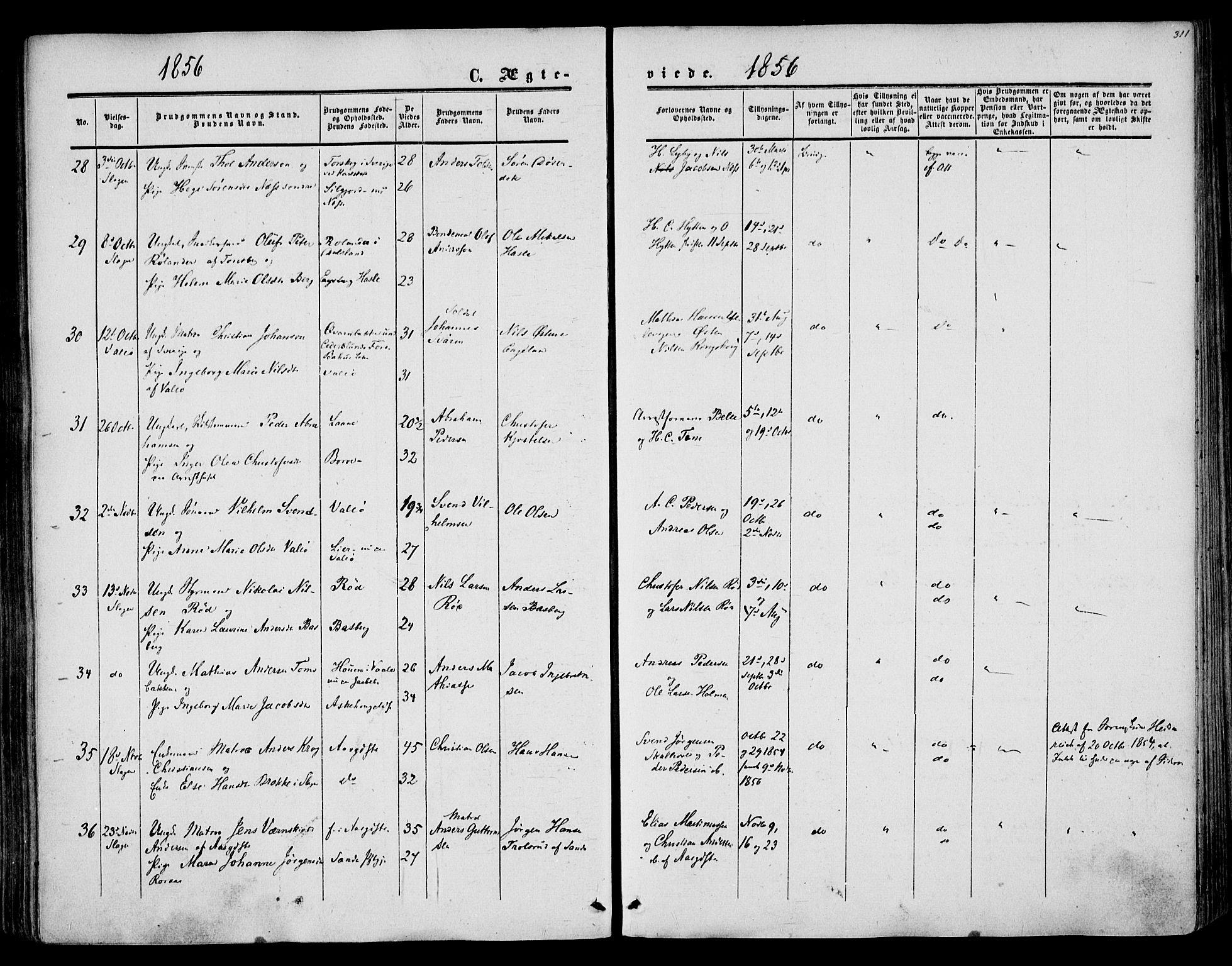 Sem kirkebøker, SAKO/A-5/F/Fa/L0007: Parish register (official) no. I 7, 1856-1865, p. 311