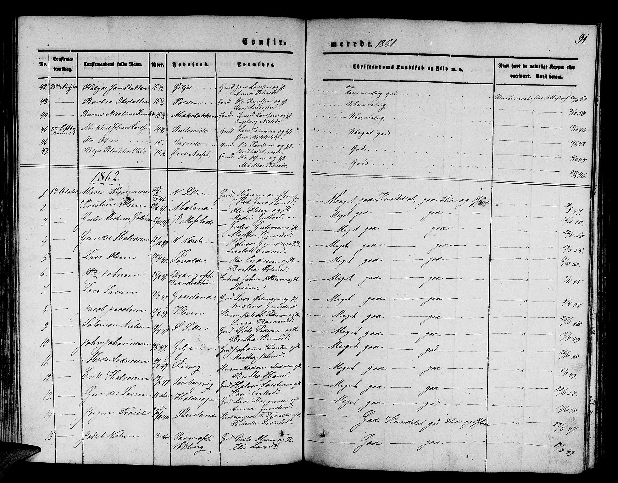 Finnås sokneprestembete, SAB/A-99925/H/Ha/Hab/Habb/L0001: Parish register (copy) no. B 1, 1851-1870, p. 91