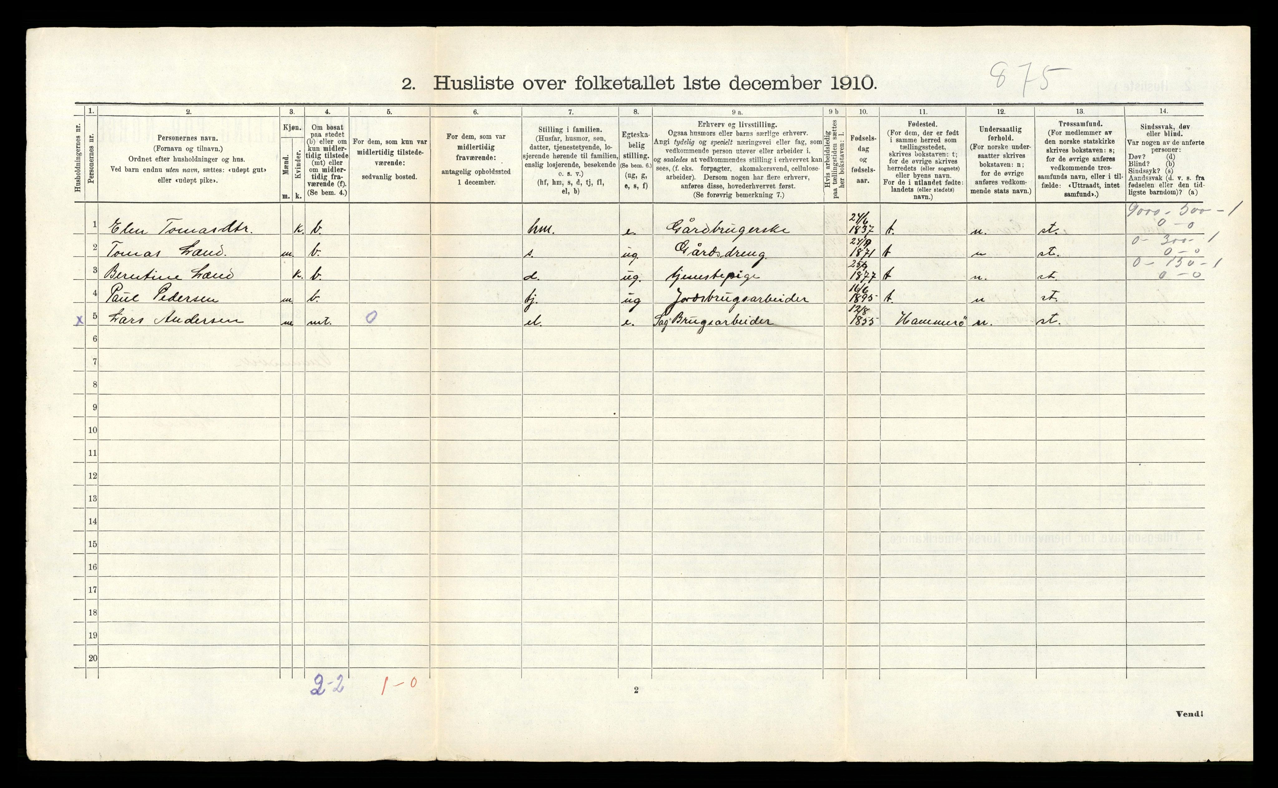 RA, 1910 census for Vemundvik, 1910, p. 175