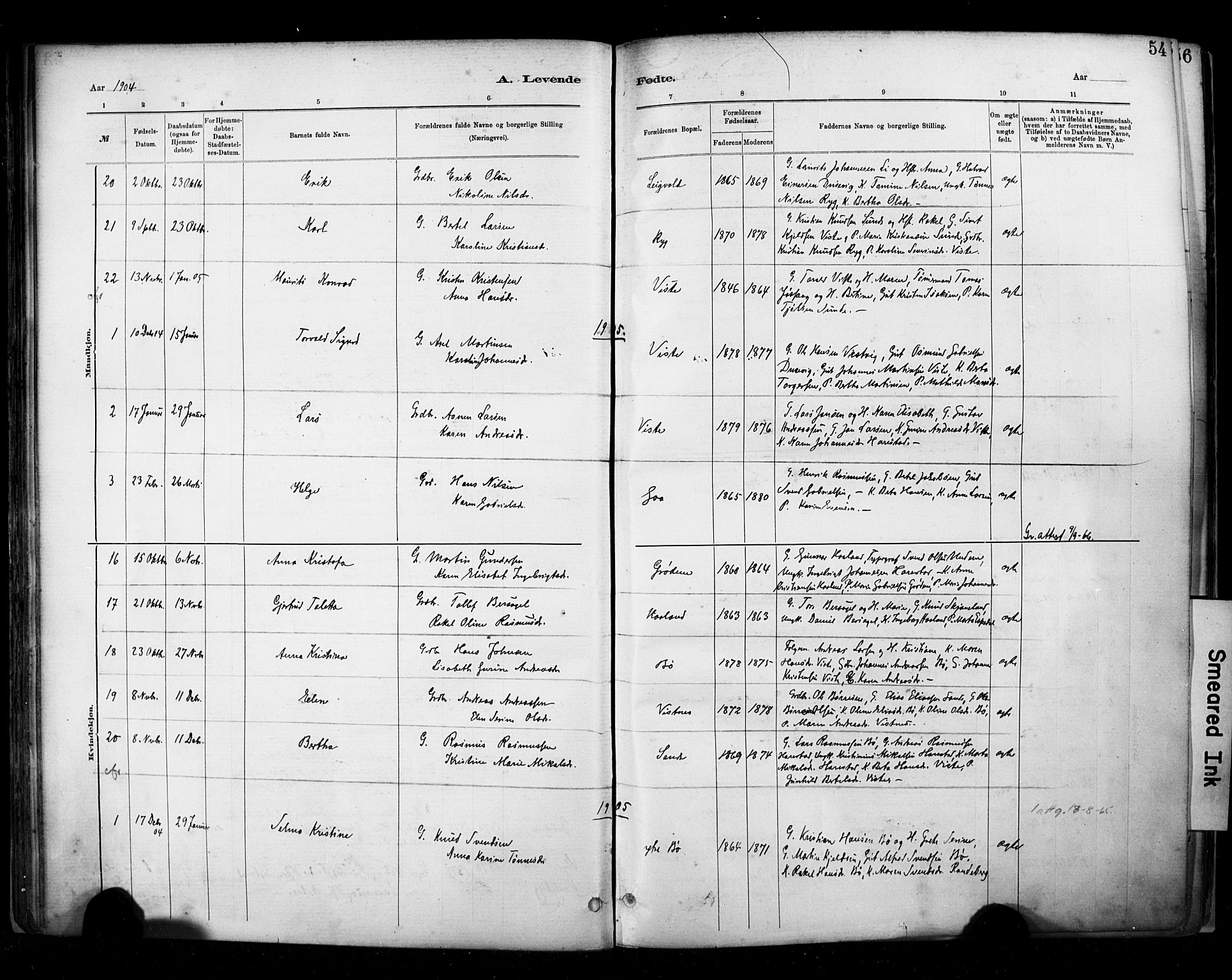 Hetland sokneprestkontor, SAST/A-101826/30/30BA/L0009: Parish register (official) no. A 9, 1882-1918, p. 54